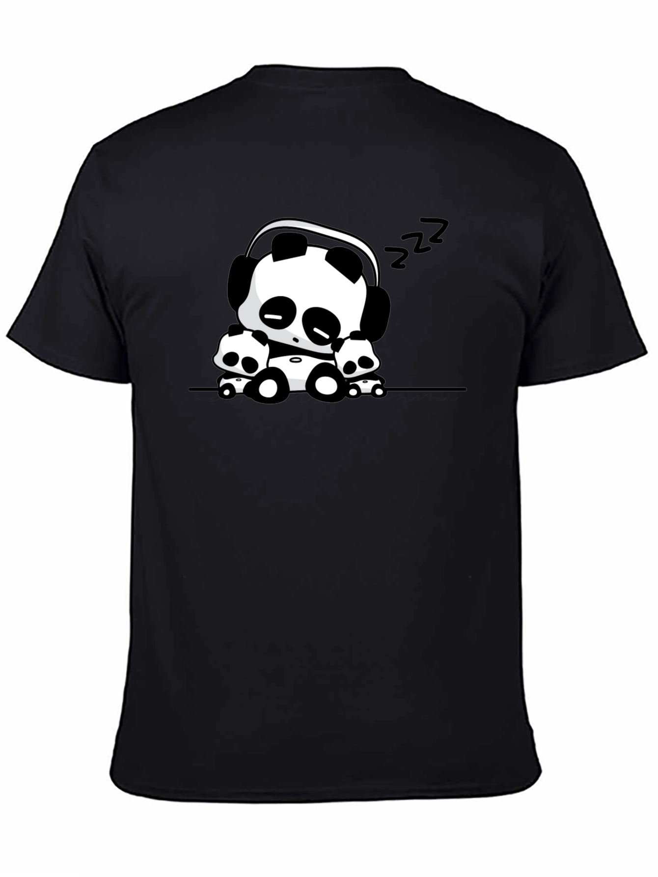 Cute Panda Graphic Tee - Black Cotton Blend