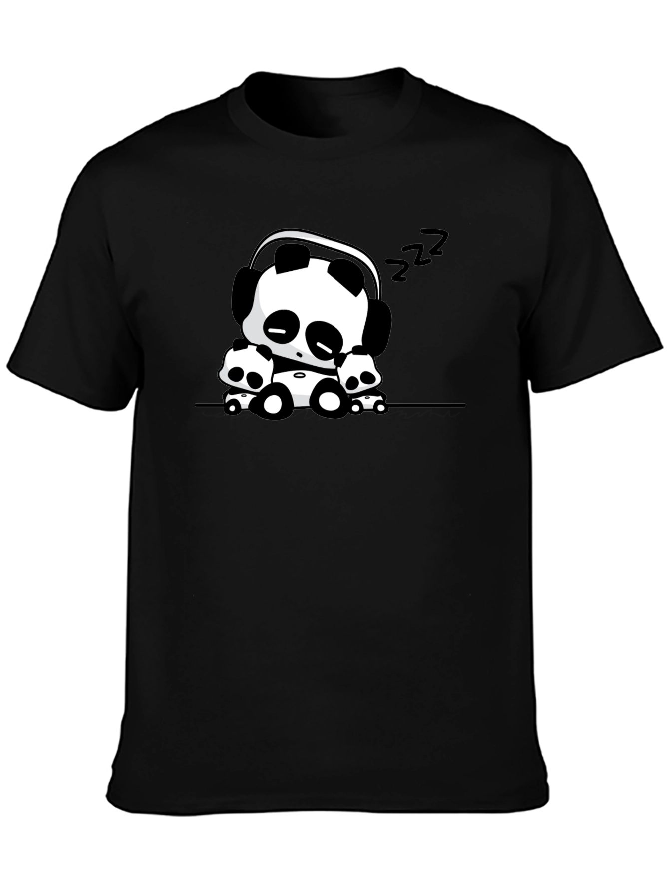 Cute Panda Graphic Tee - Black Cotton Blend