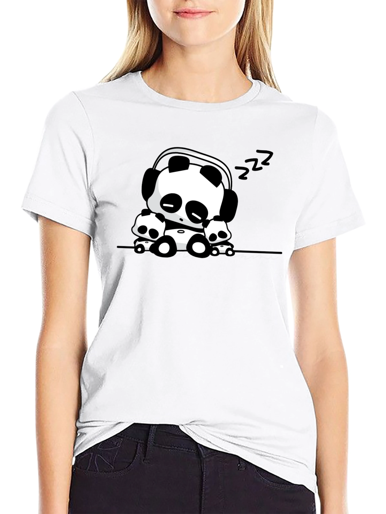 Cute Panda Graphic Tee - Black Cotton Blend