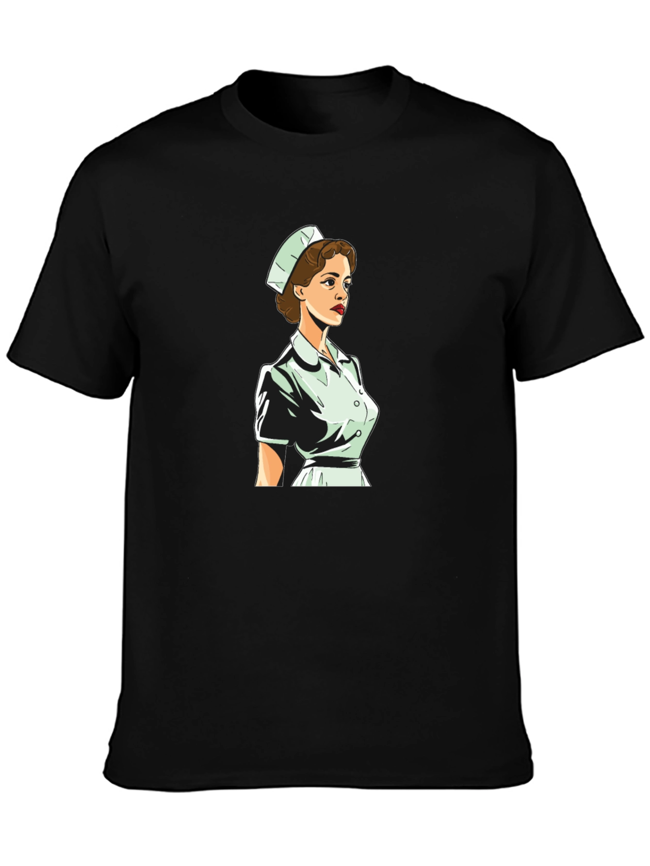 Retro Nurse Graphic Tee - Black Cotton Blend
