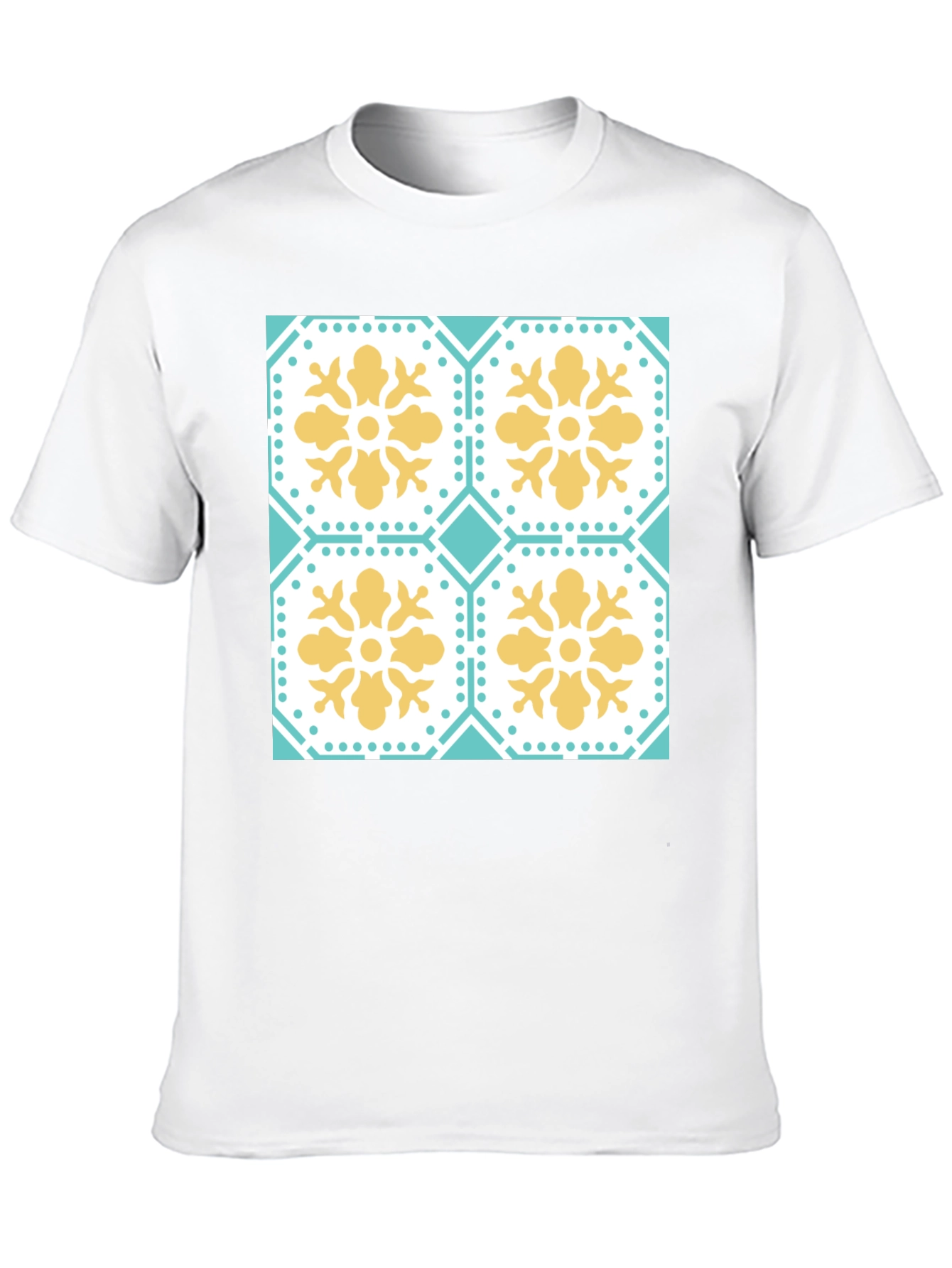 Floral Tile Pattern Tee - Black Crew Neck