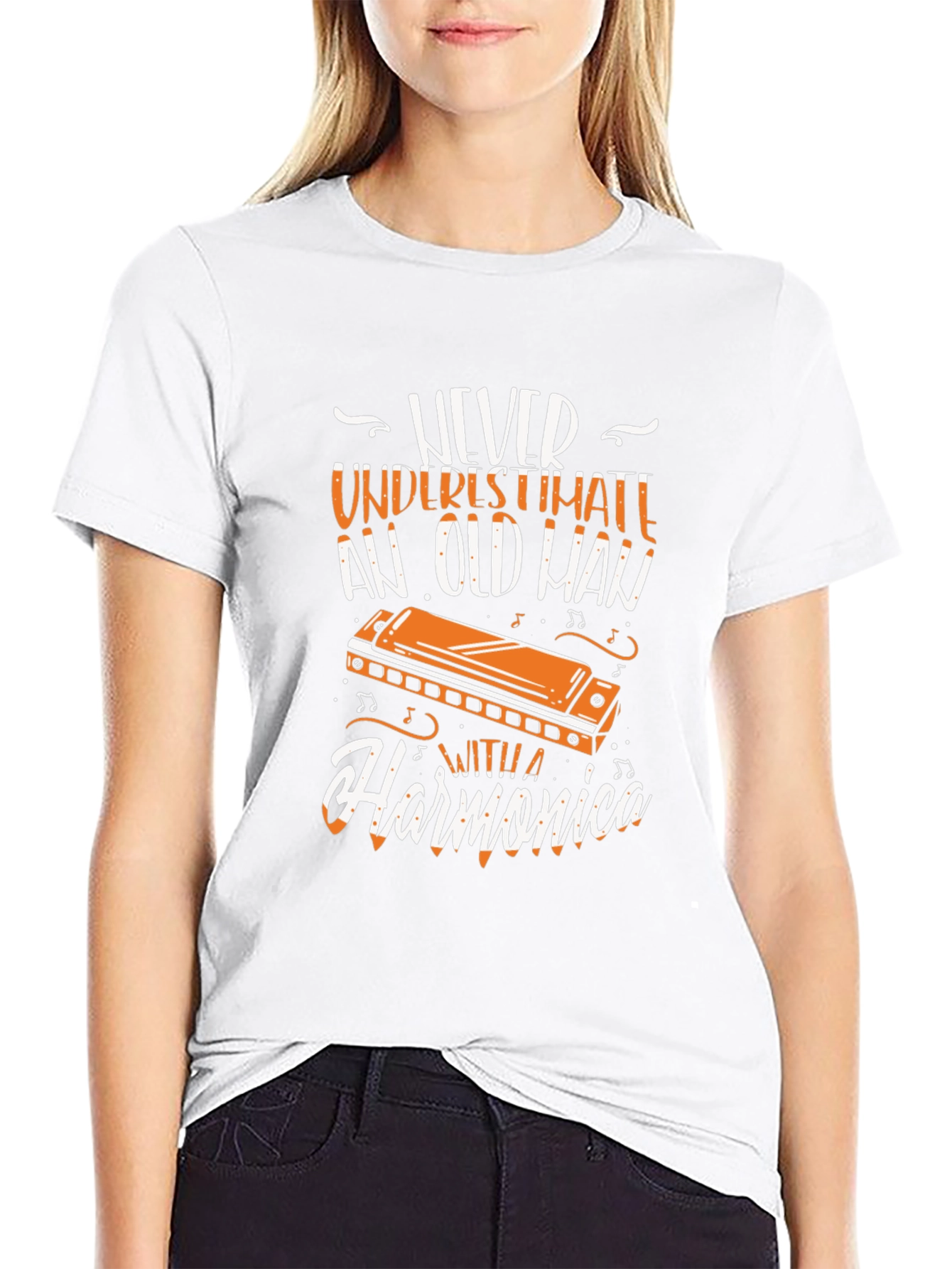 Never Underestimate an Old Man with a Harmonica T-Shirt