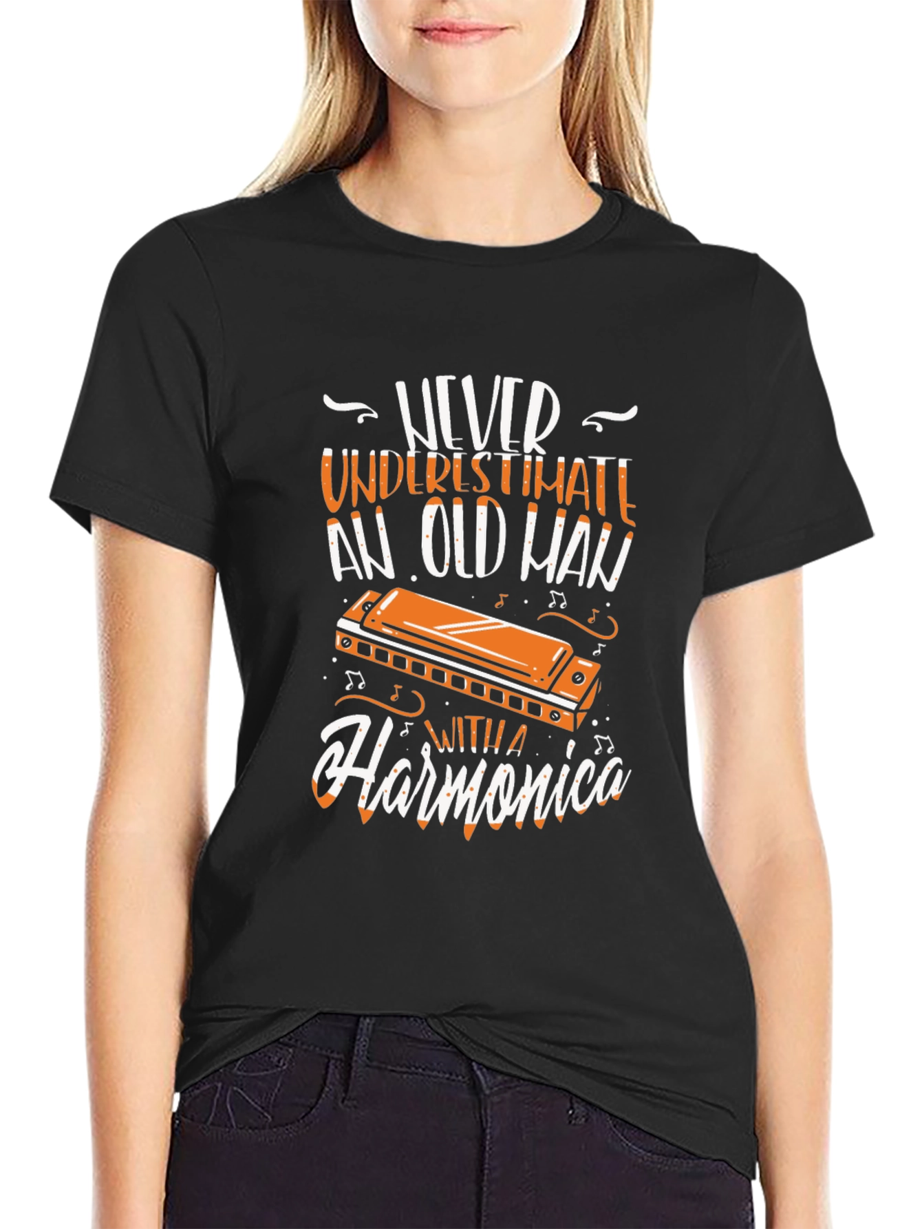 Never Underestimate an Old Man with a Harmonica T-Shirt