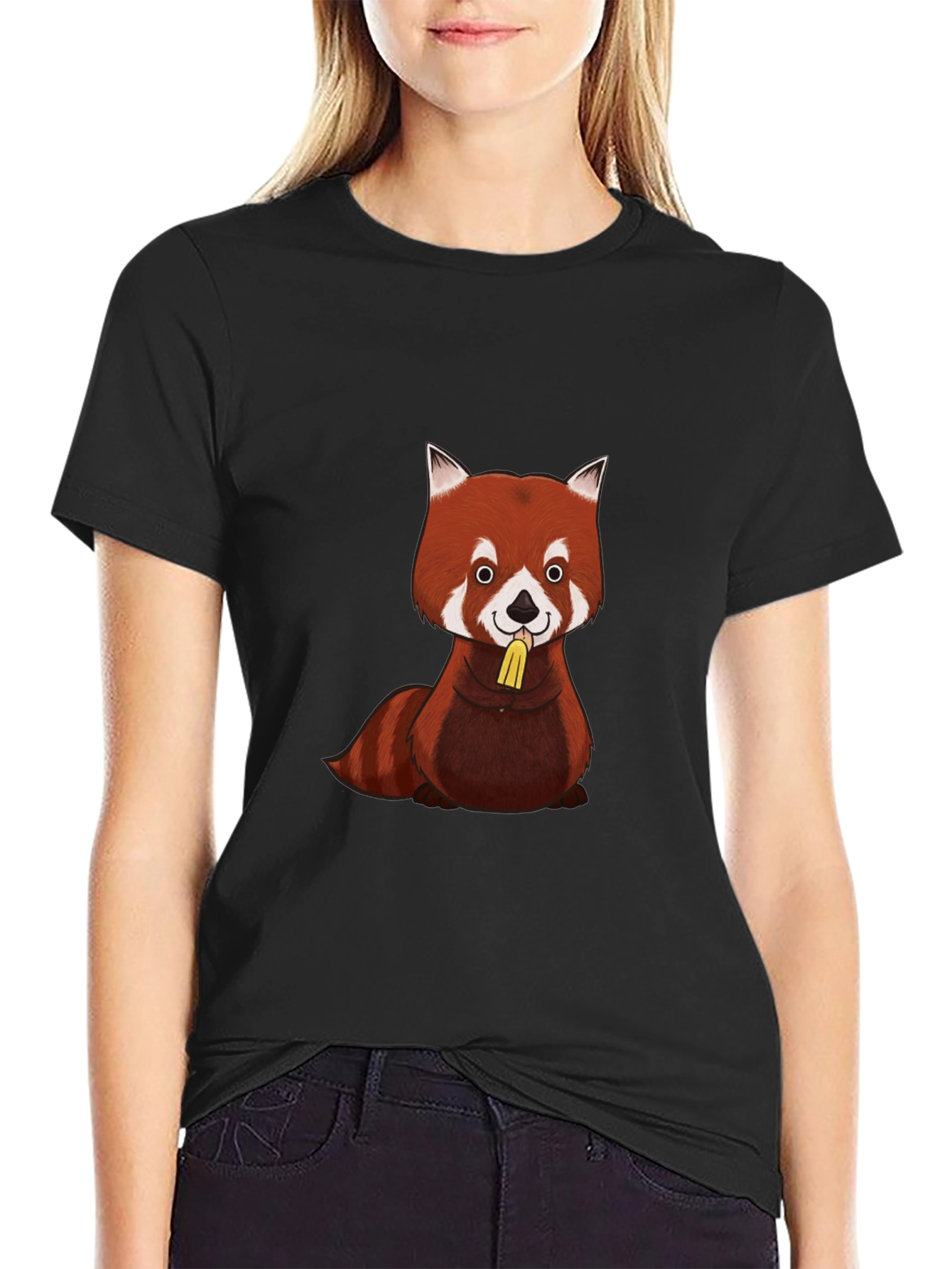Red Panda T-Shirt - Black Cotton Graphic Tee