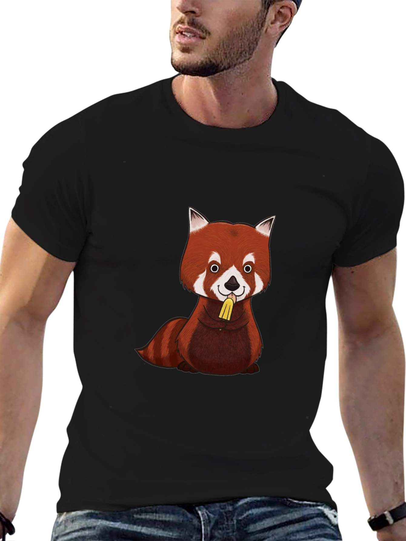 Red Panda T-Shirt - Black Cotton Graphic Tee