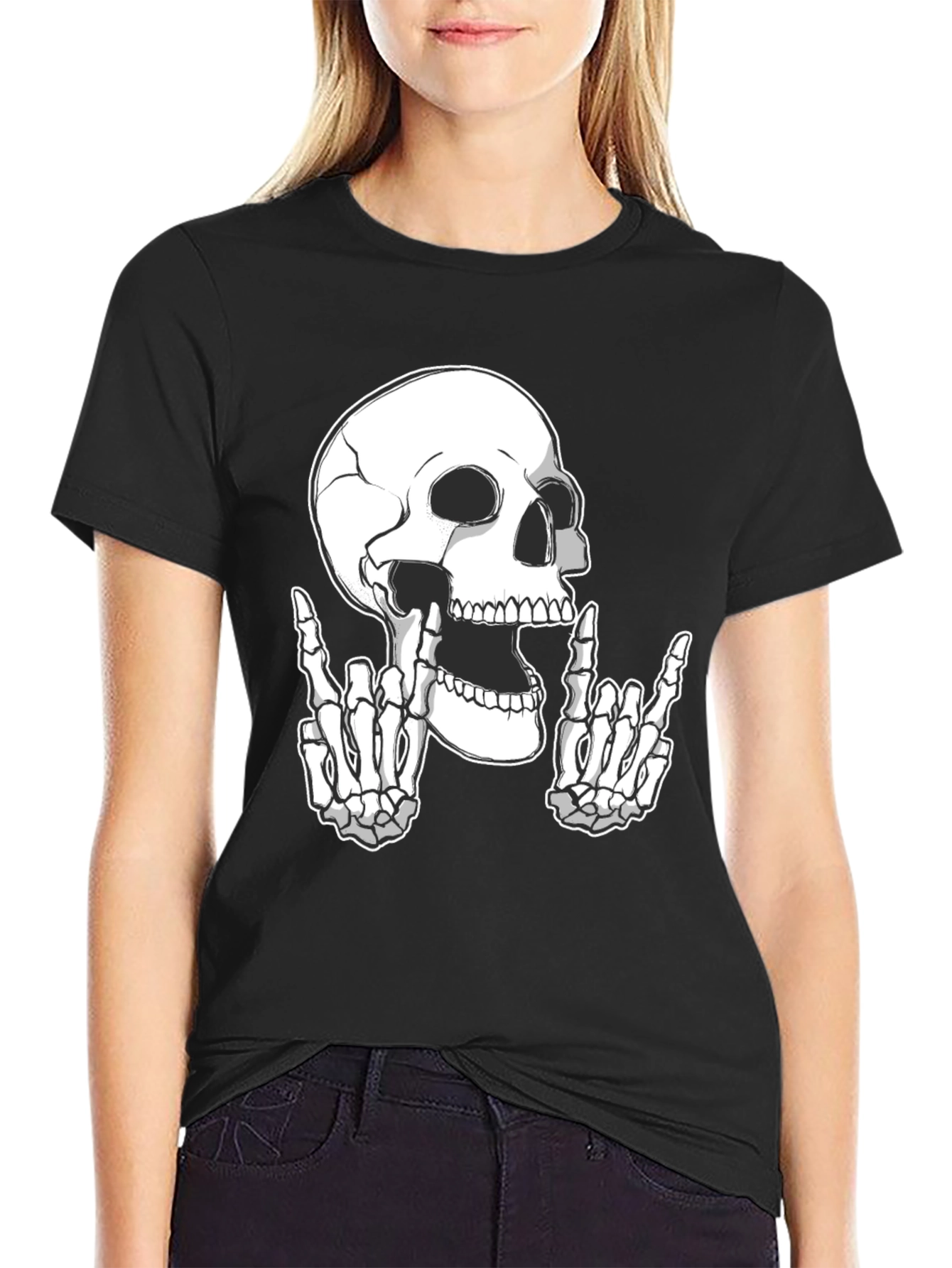 Rock On Skull Graphic Tee - Black T-Shirt
