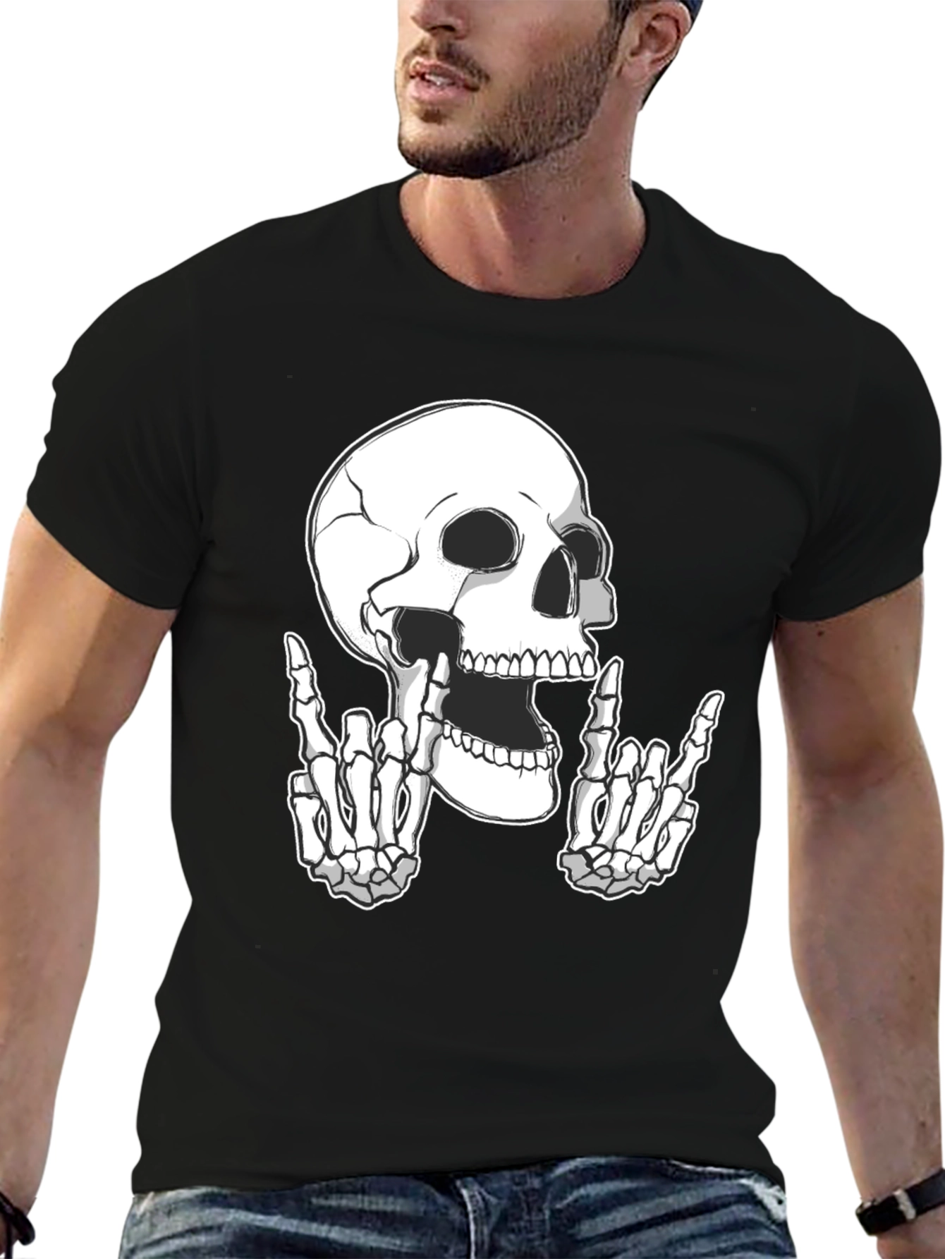 Rock On Skull Graphic Tee - Black T-Shirt
