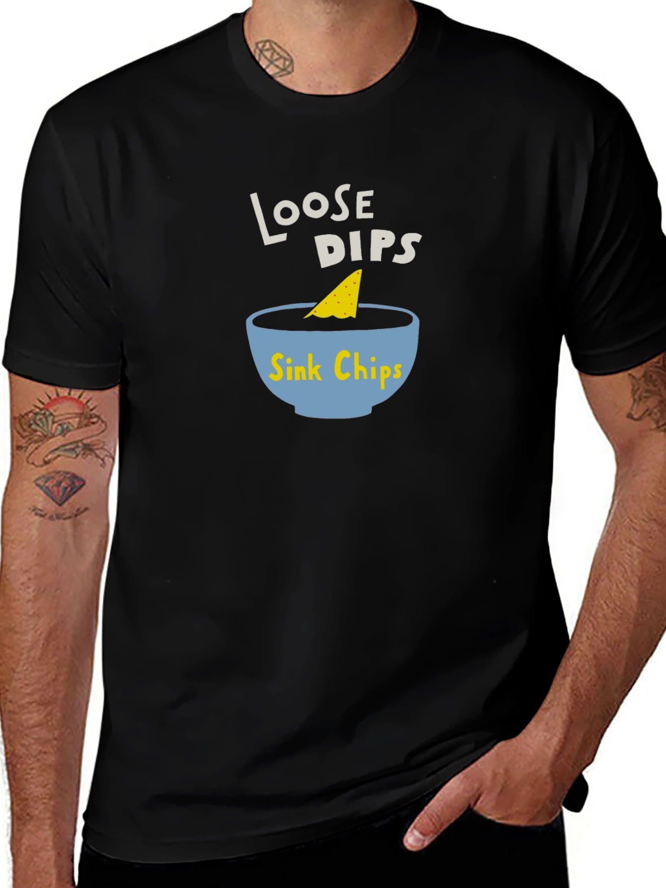 Loose Dips Sink Chips Black T-Shirt Funny Foodie Tee
