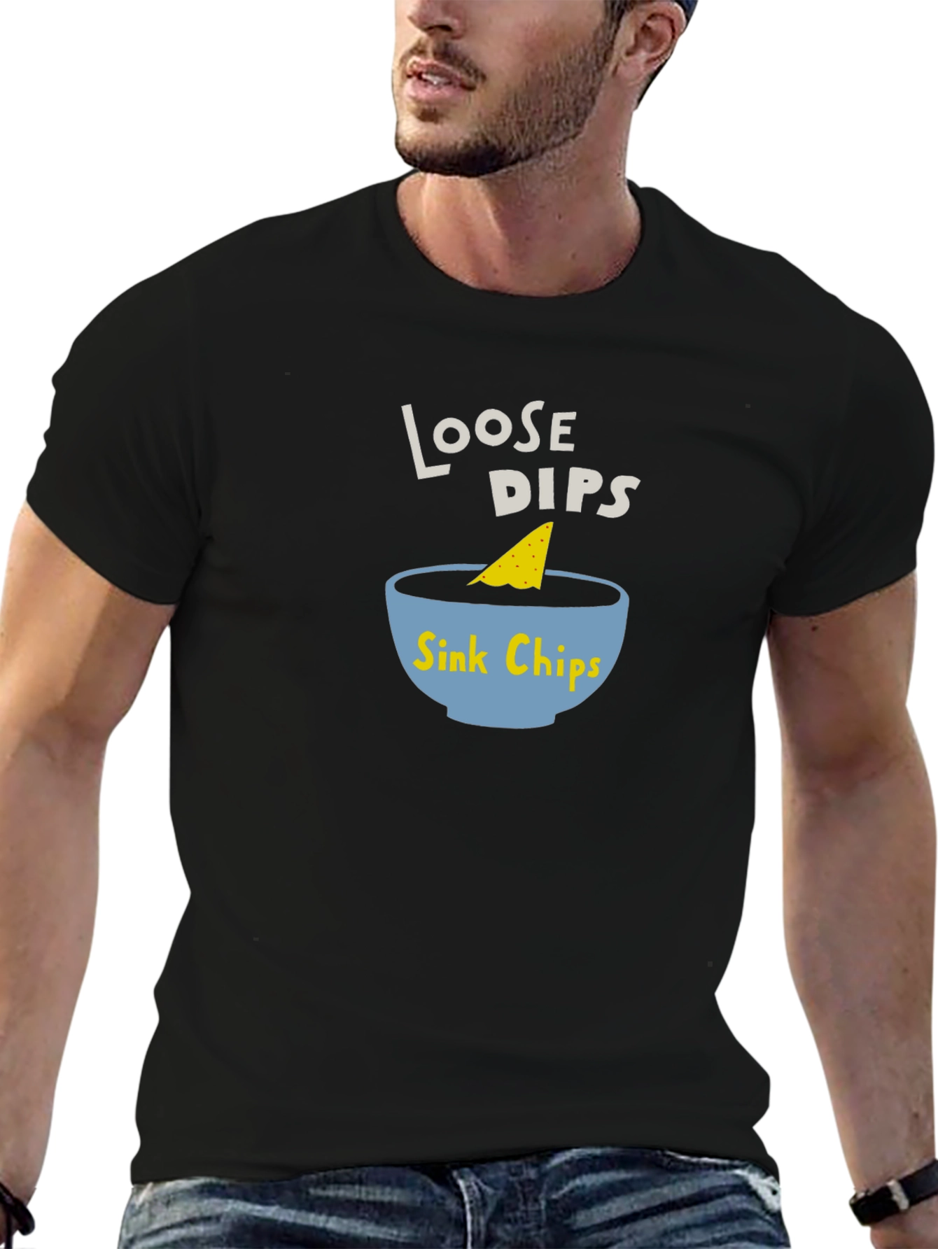 Loose Dips Sink Chips Black T-Shirt Funny Foodie Tee