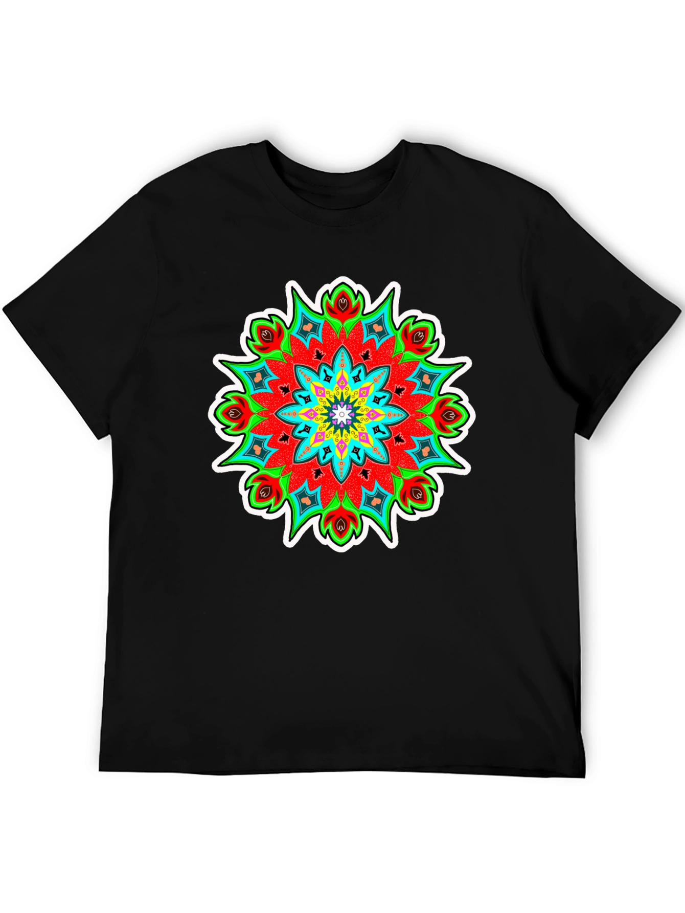 Vibrant Mandala Graphic Tee - Black