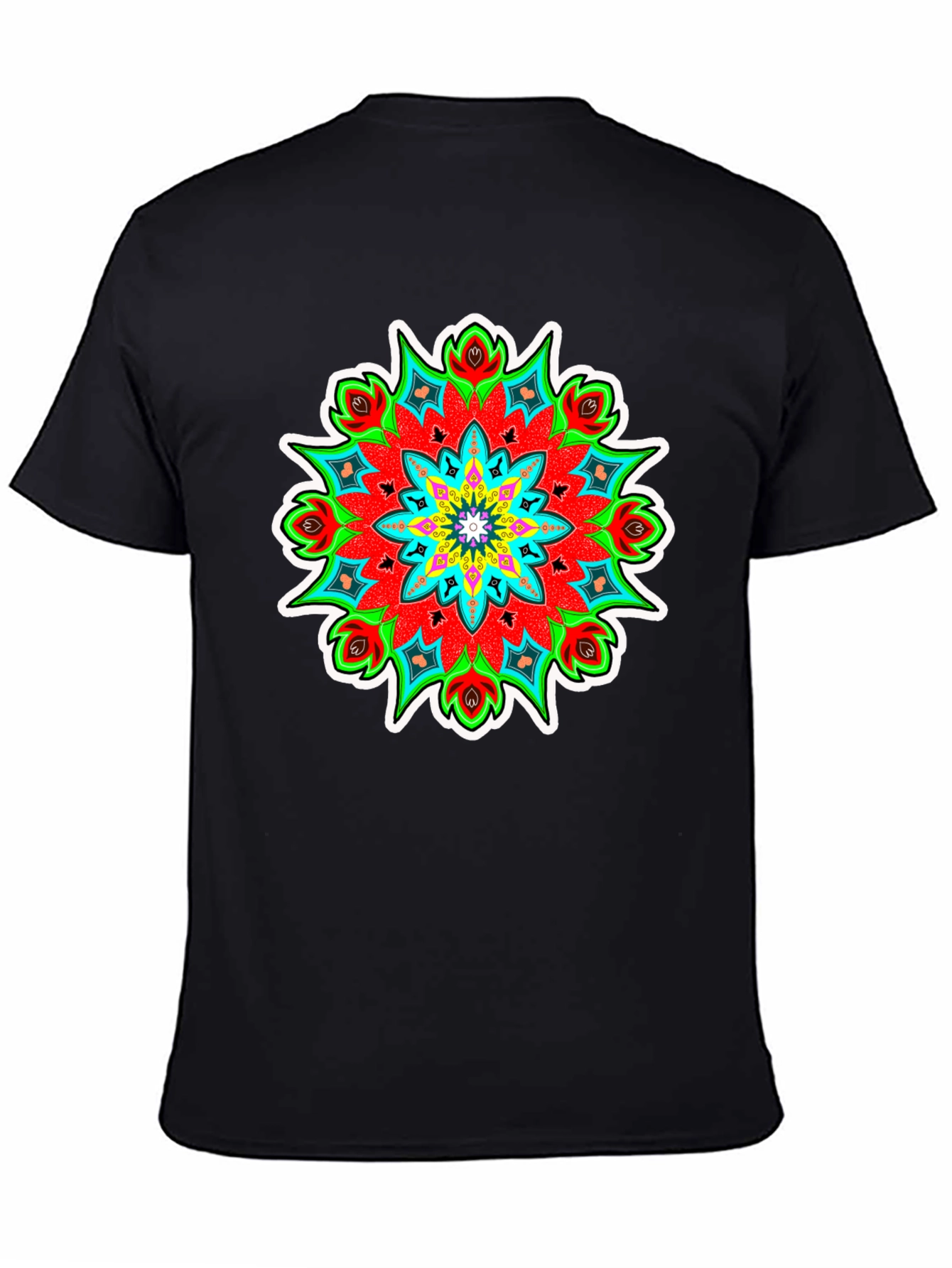 Vibrant Mandala Graphic Tee - Black