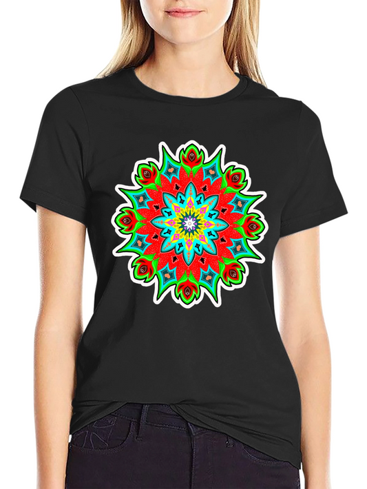Vibrant Mandala Graphic Tee - Black