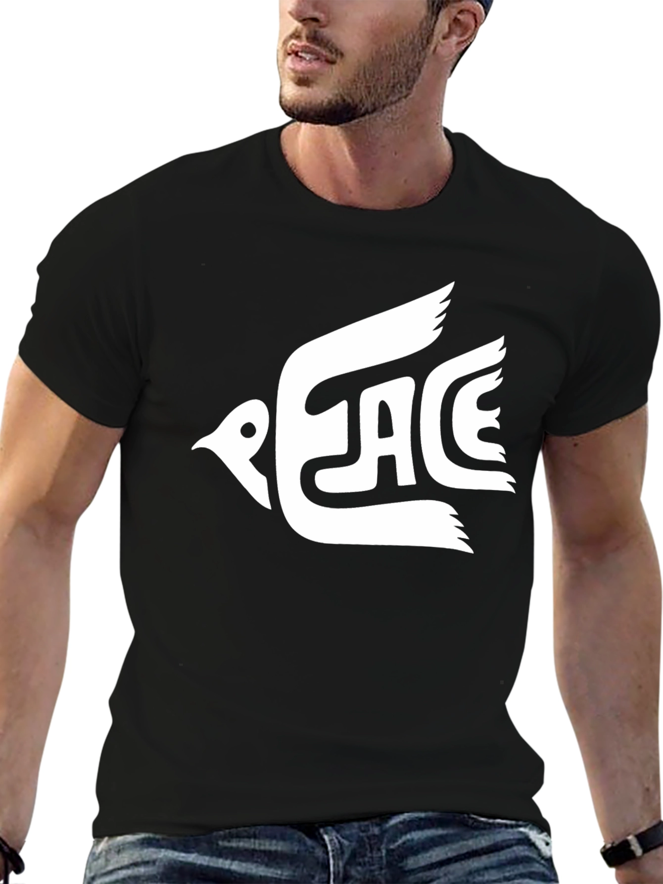 Peace Dove Graphic T-Shirt - Black Cotton