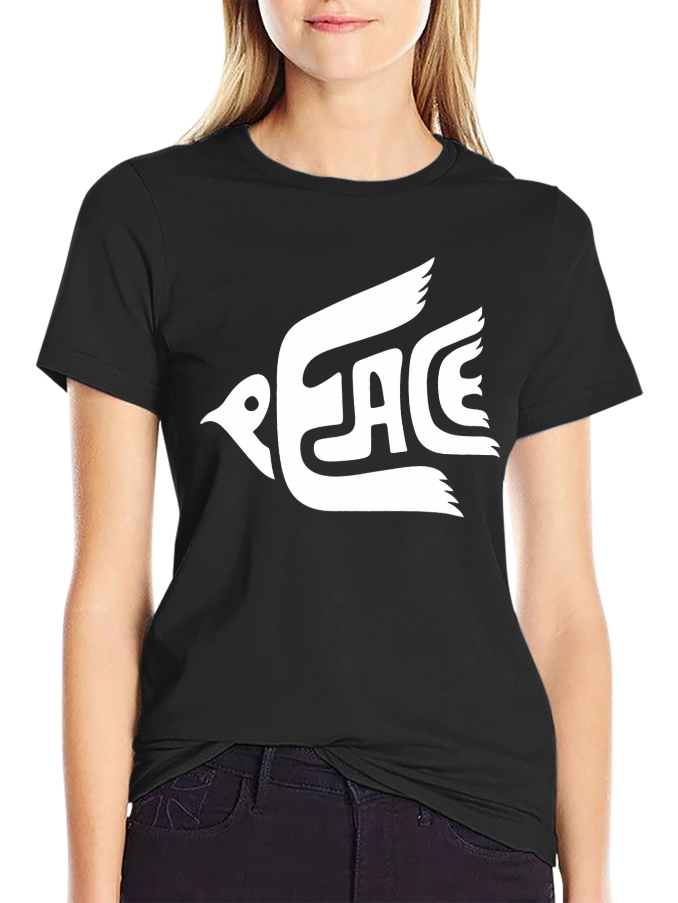 Peace Dove Graphic T-Shirt - Black Cotton