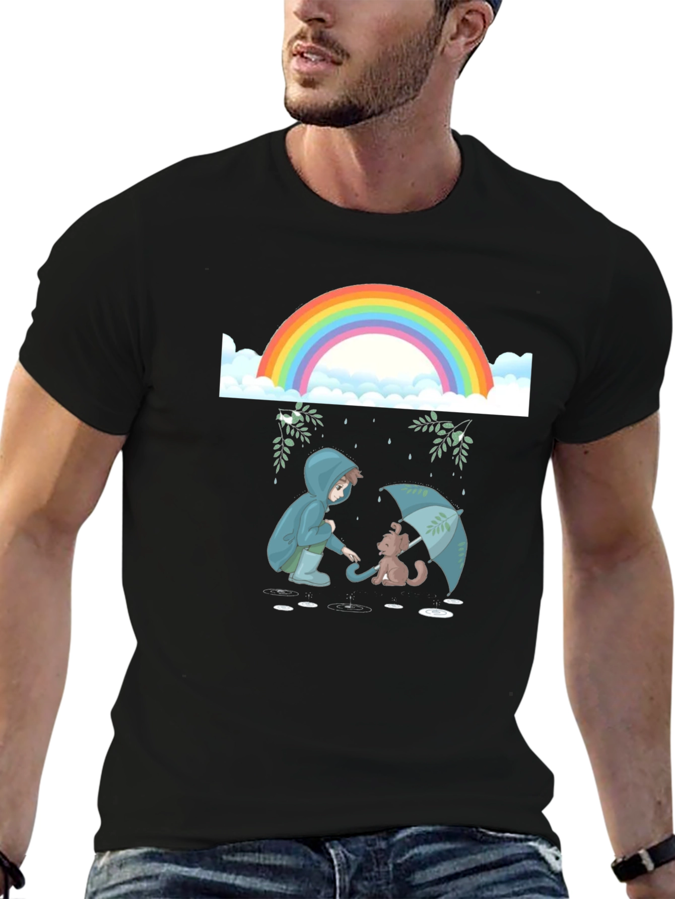 Rainbow Rain Cat Lover T-Shirt