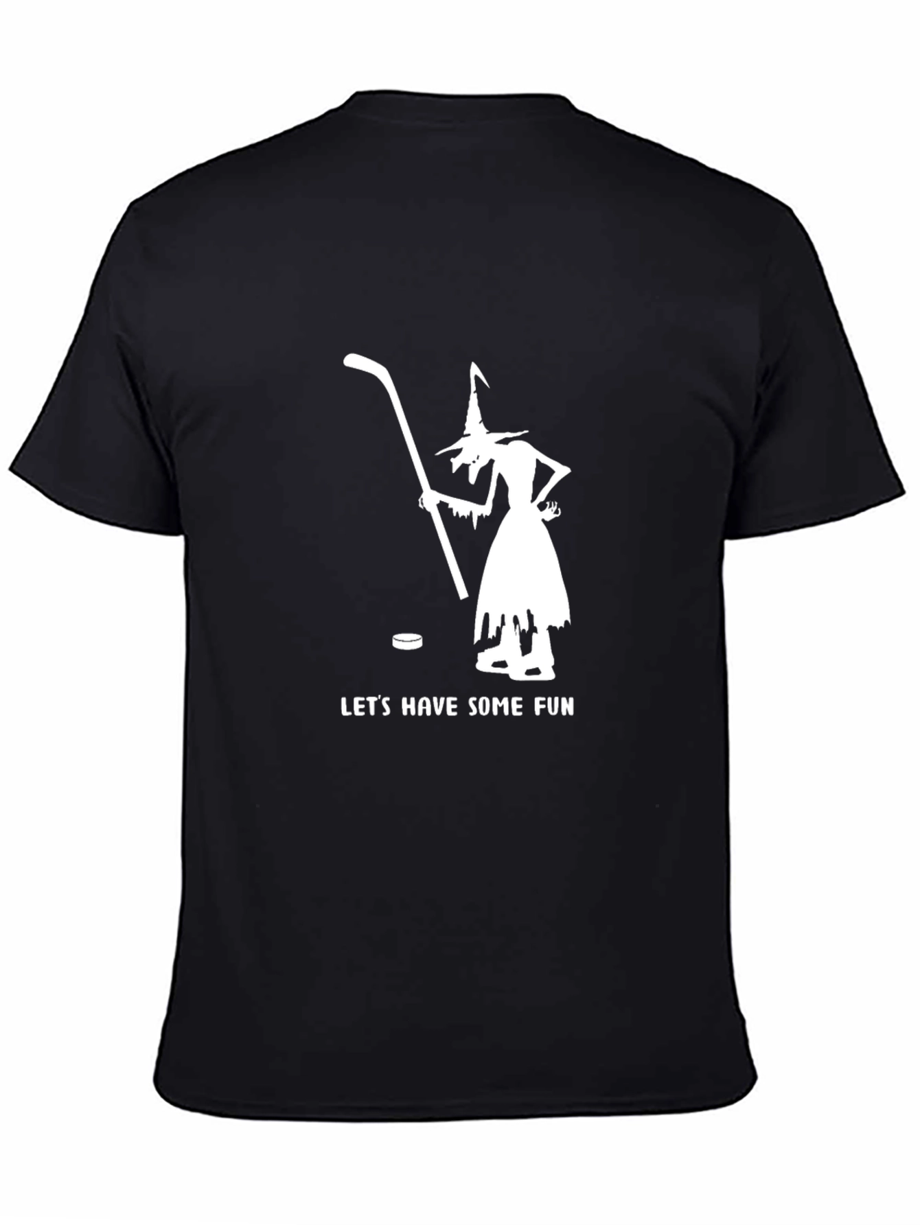 Witch Hockey Fun T-Shirt - Black Cotton Blend