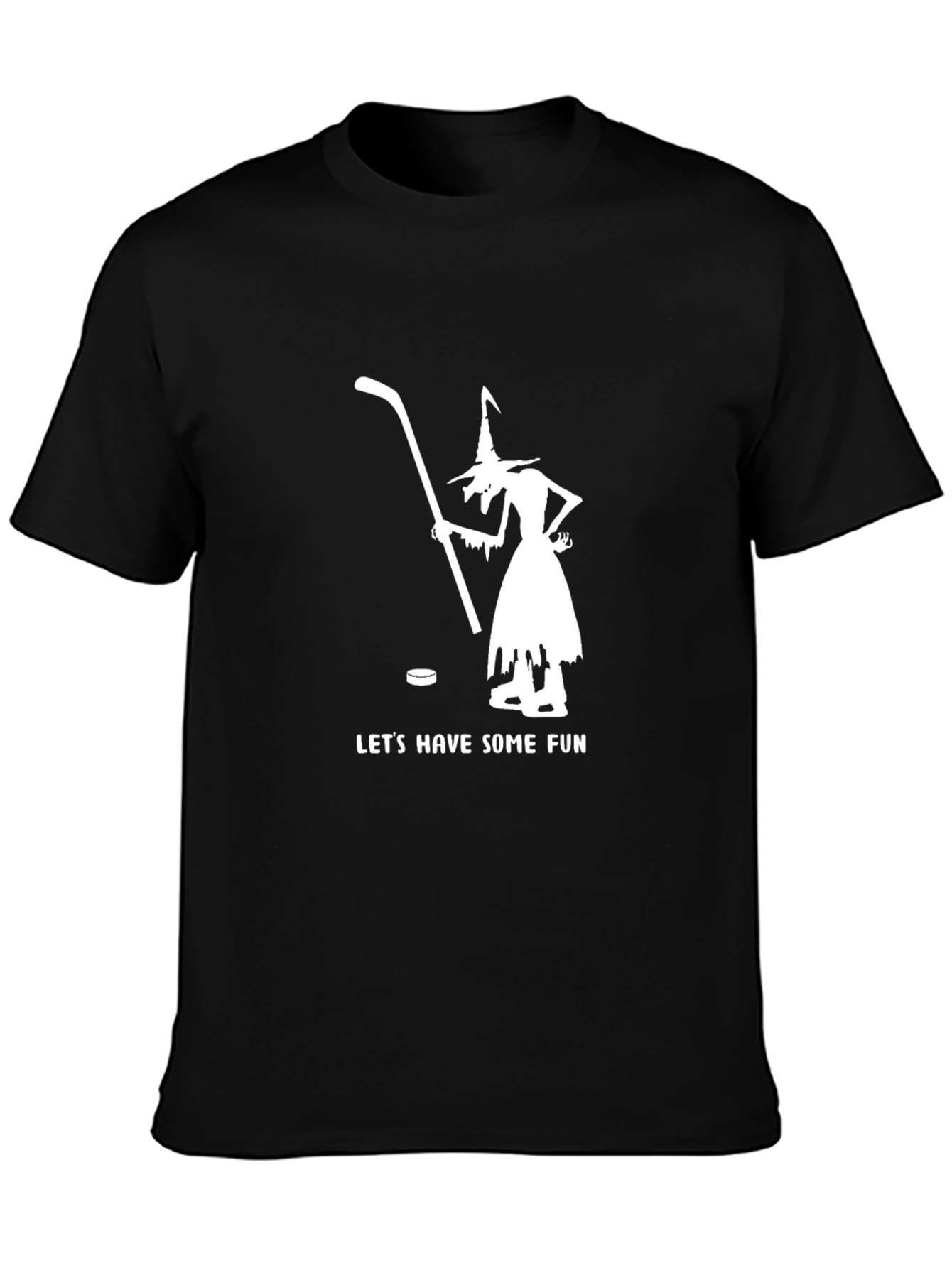 Witch Hockey Fun T-Shirt - Black Cotton Blend