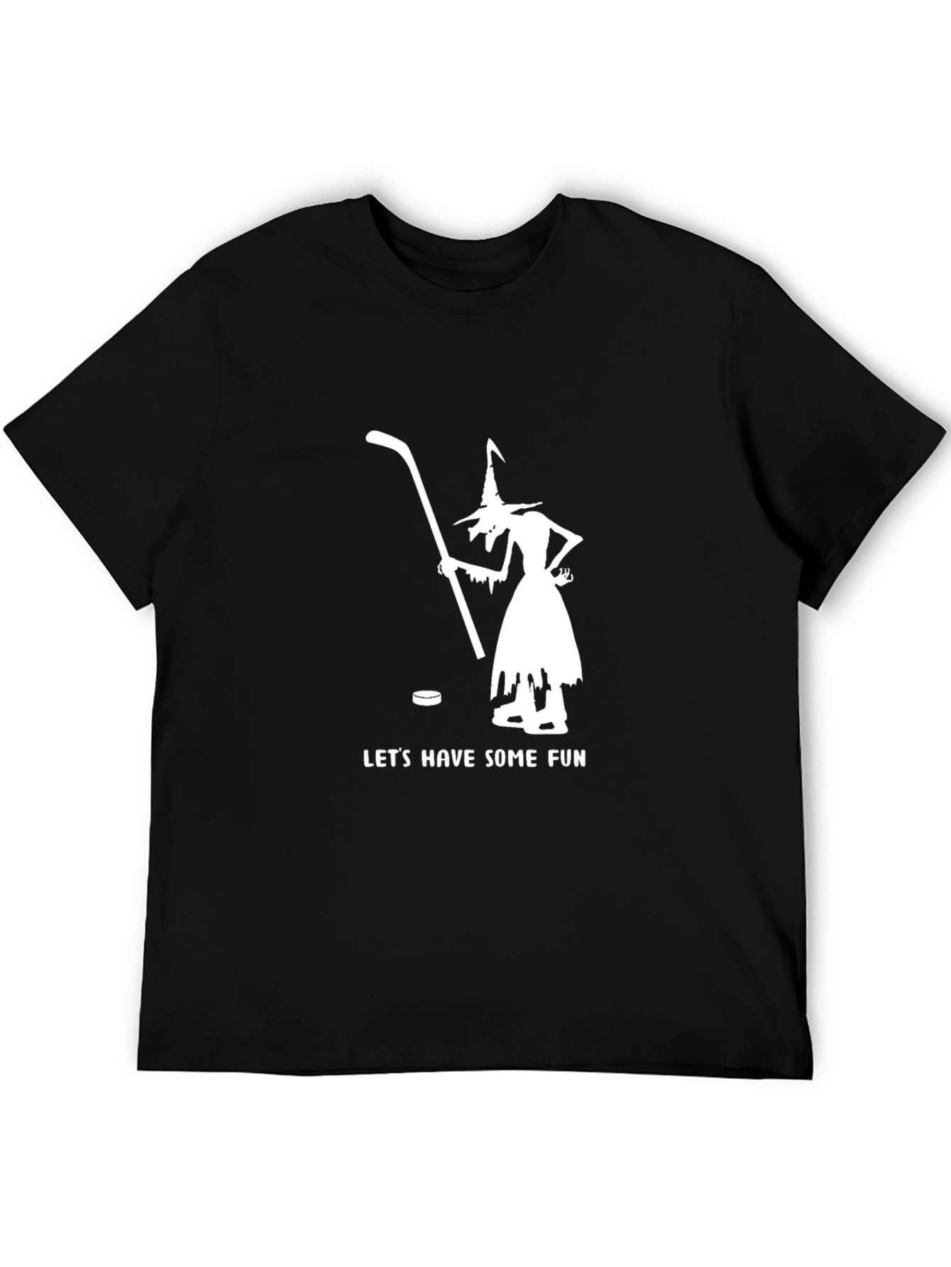 Witch Hockey Fun T-Shirt - Black Cotton Blend
