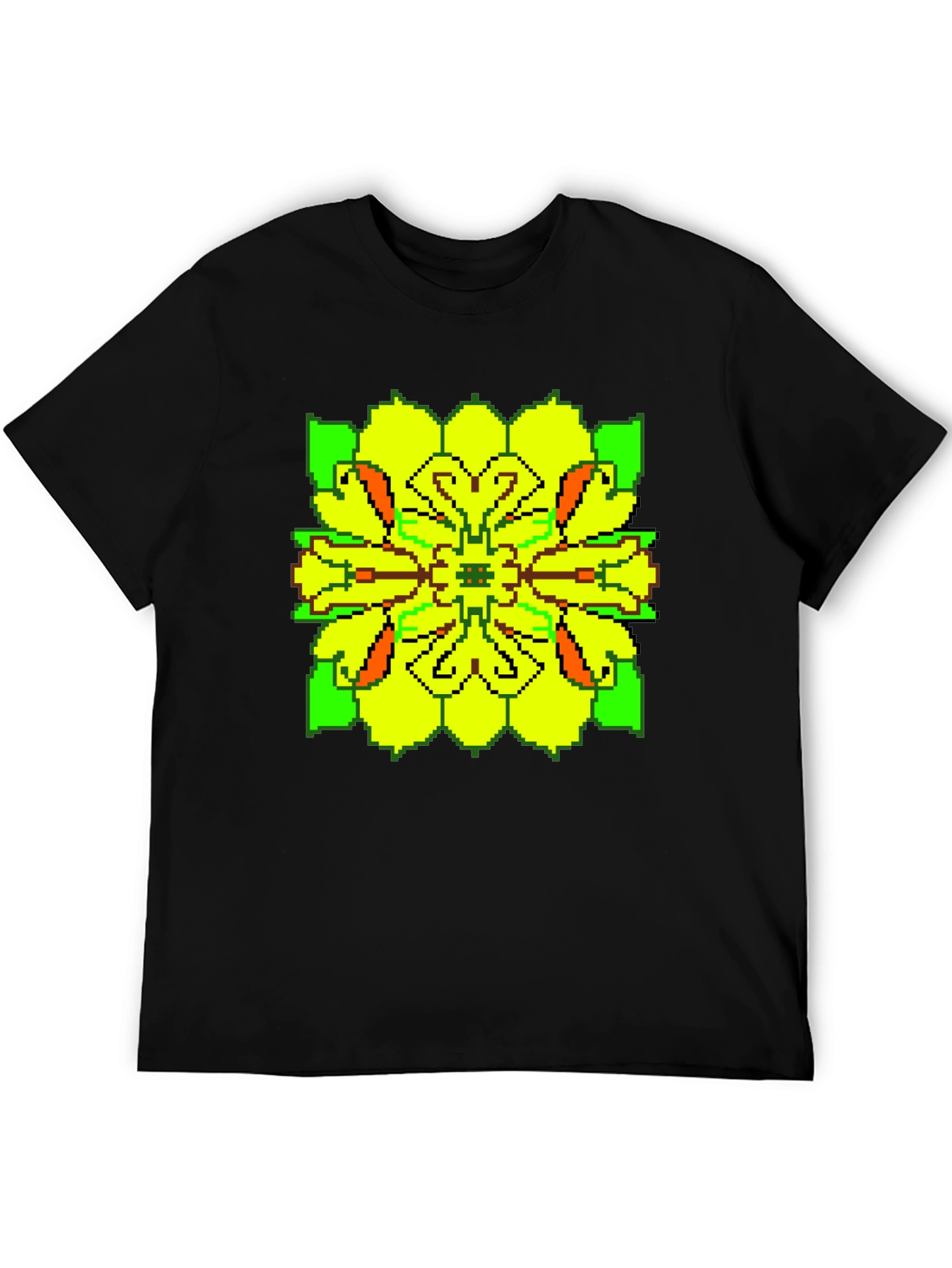 Pixelated Floral Graphic Tee - Retro Style