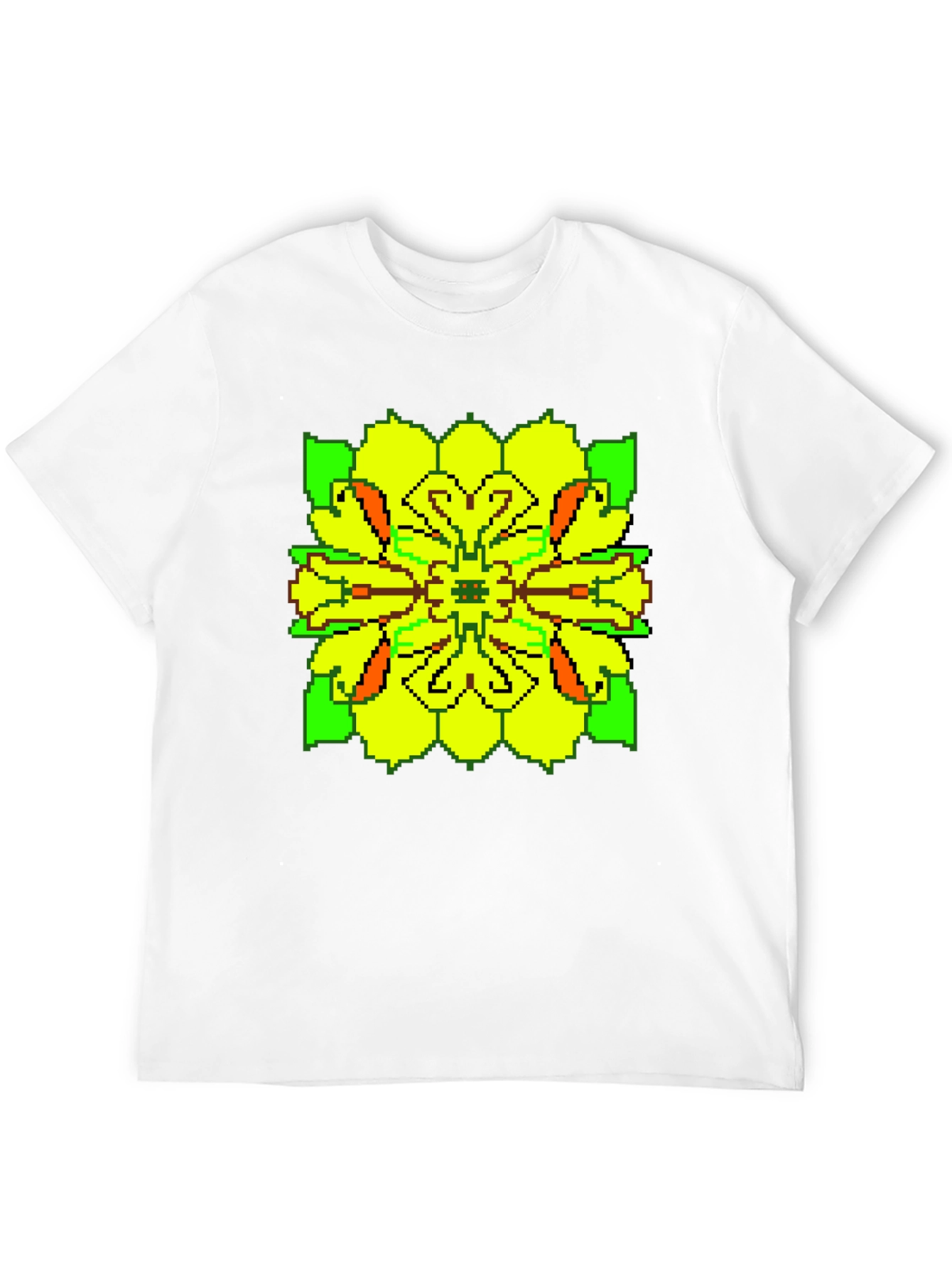Pixelated Floral Graphic Tee - Retro Style
