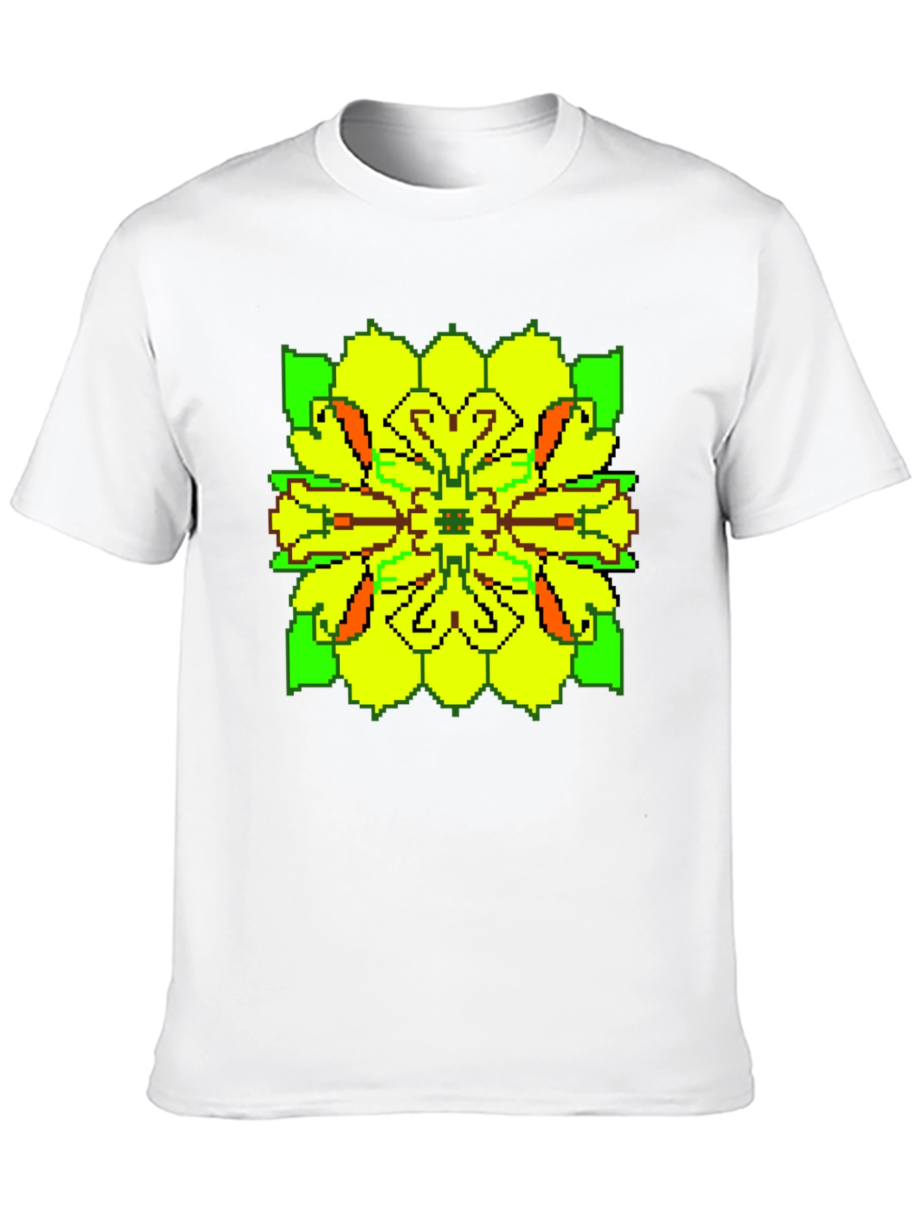 Pixelated Floral Graphic Tee - Retro Style