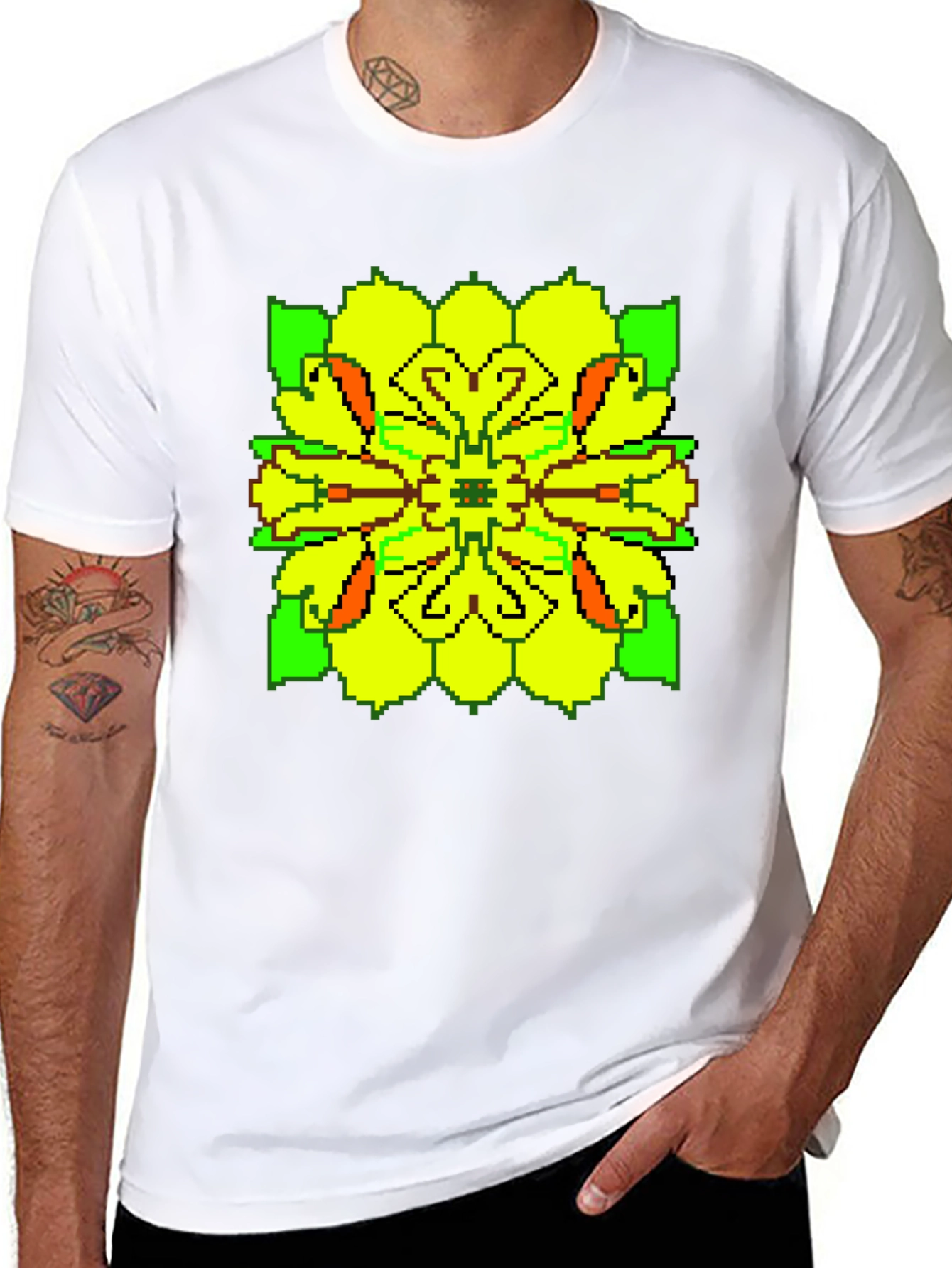 Pixelated Floral Graphic Tee - Retro Style
