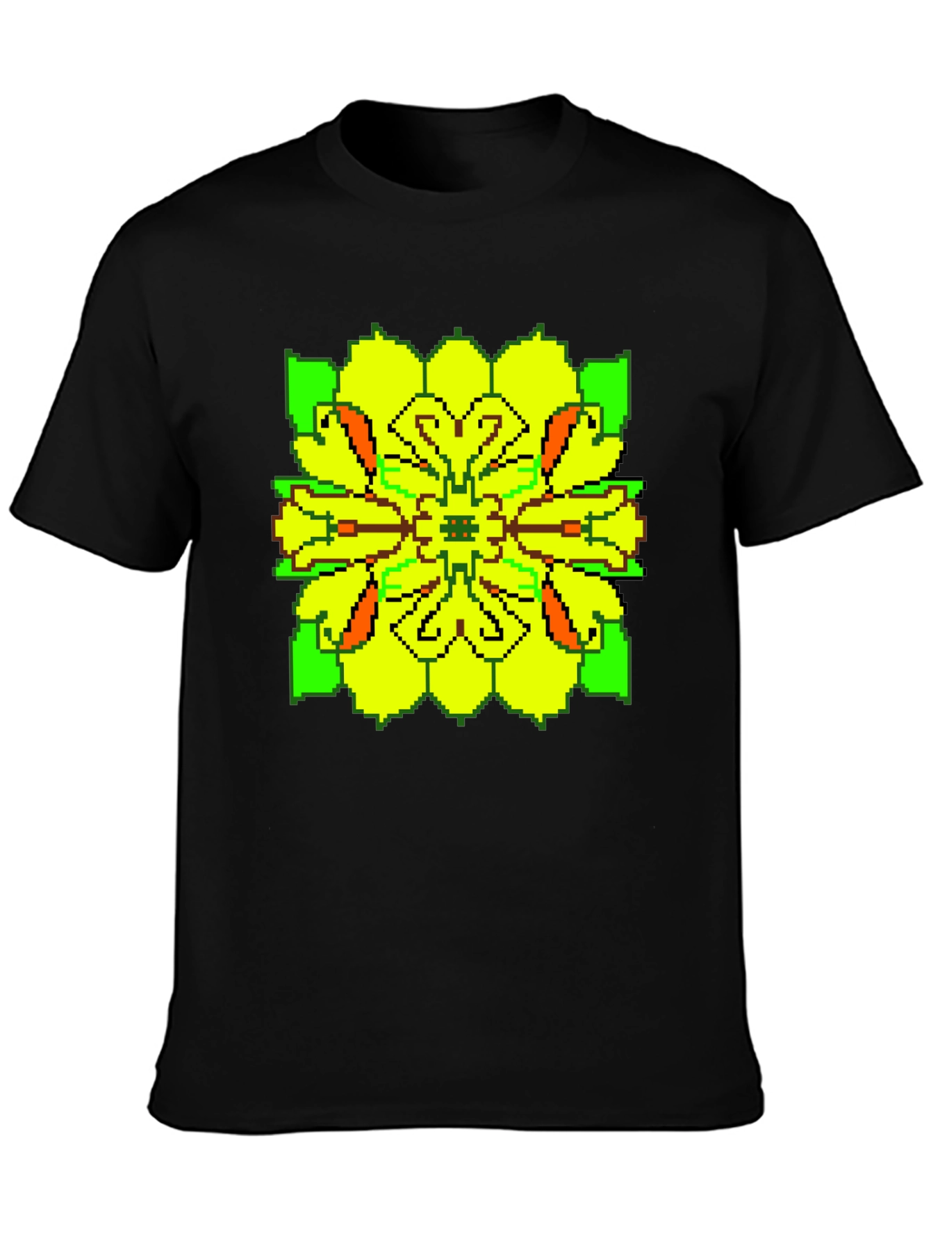 Pixelated Floral Graphic Tee - Retro Style
