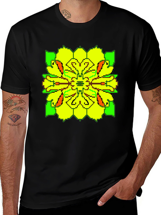 Pixelated Floral Graphic Tee - Retro Style