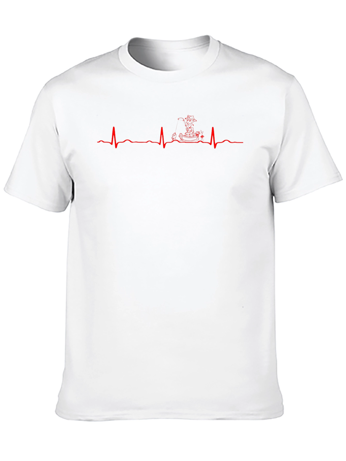 Black T-Shirt with Red Heartbeat Pirate Ship Design
