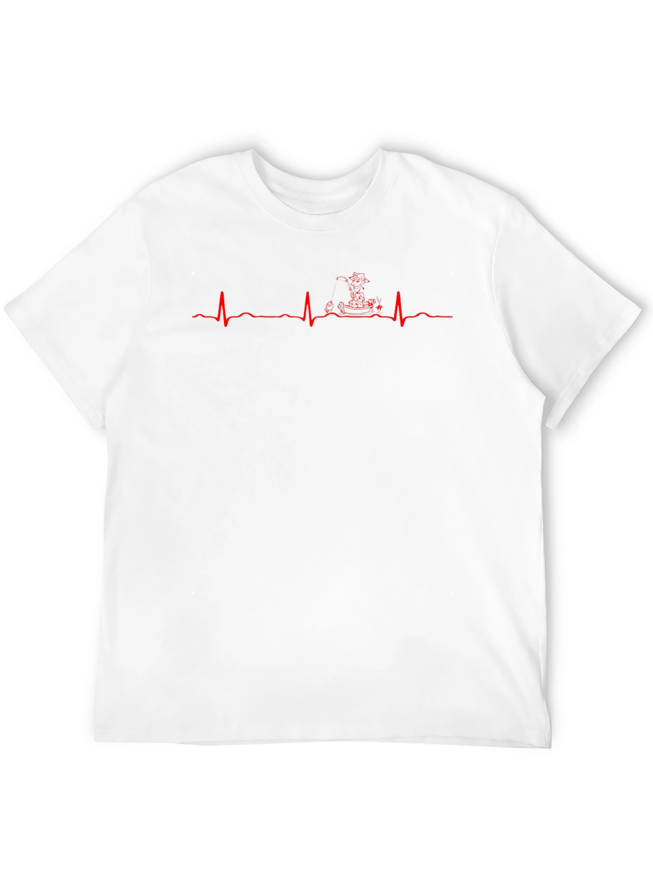 Black T-Shirt with Red Heartbeat Pirate Ship Design