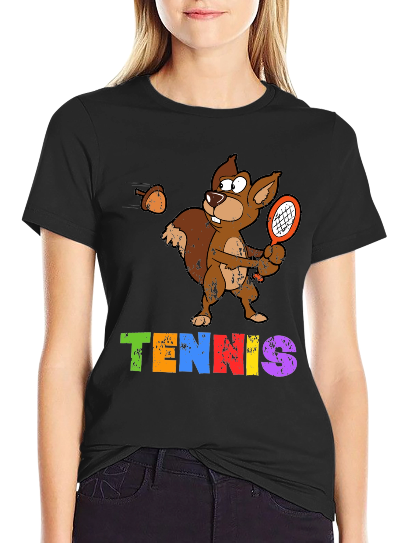 Tennis Squirrel Graphic T-Shirt - Funny Sports Tee