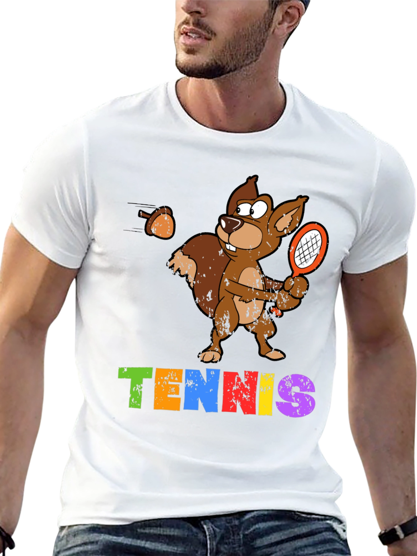 Tennis Squirrel Graphic T-Shirt - Funny Sports Tee