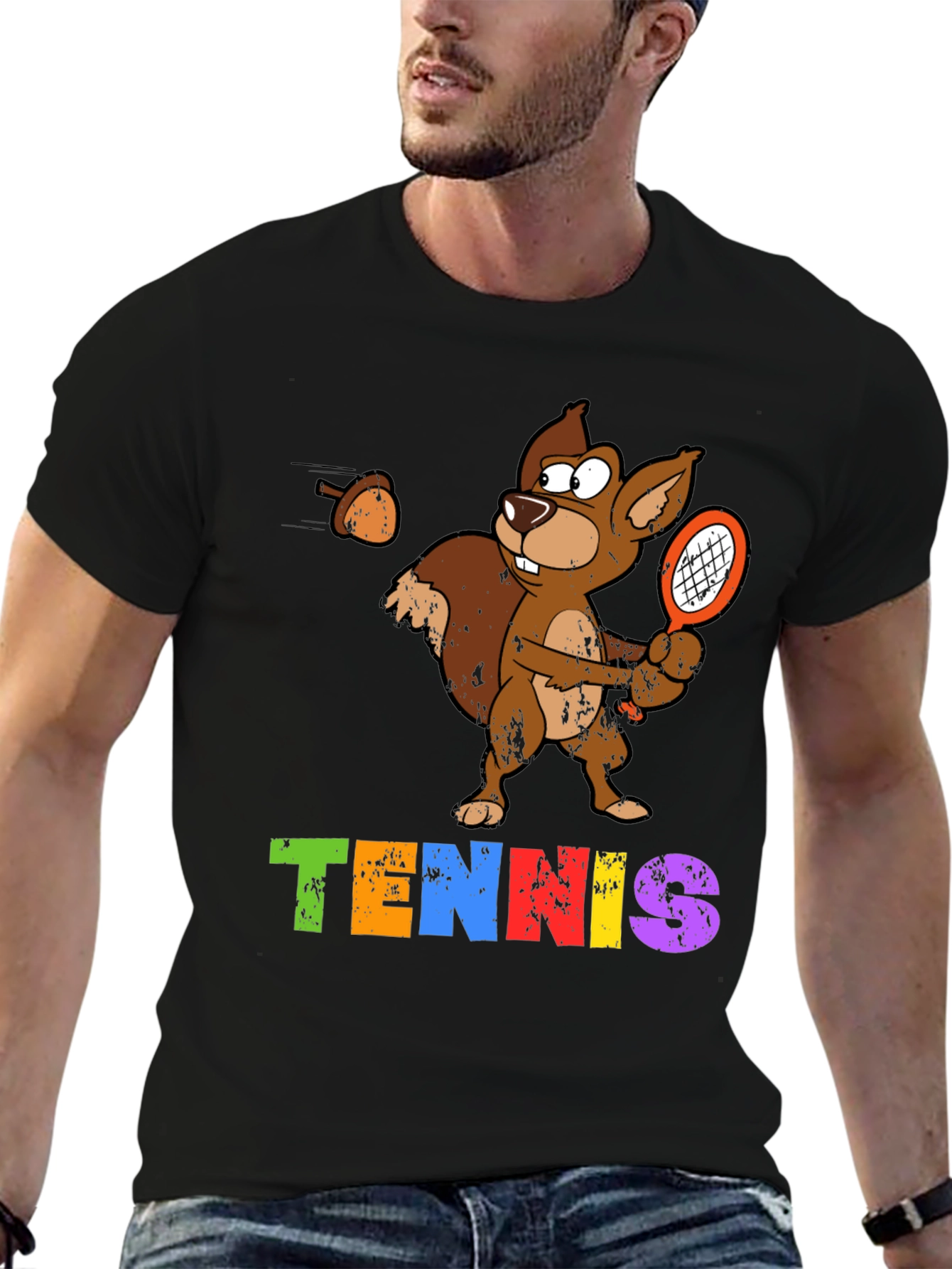 Tennis Squirrel Graphic T-Shirt - Funny Sports Tee