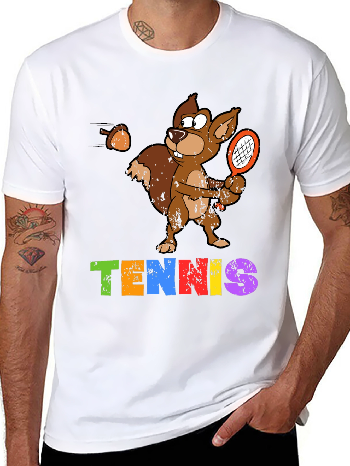 Tennis Squirrel Graphic T-Shirt - Funny Sports Tee