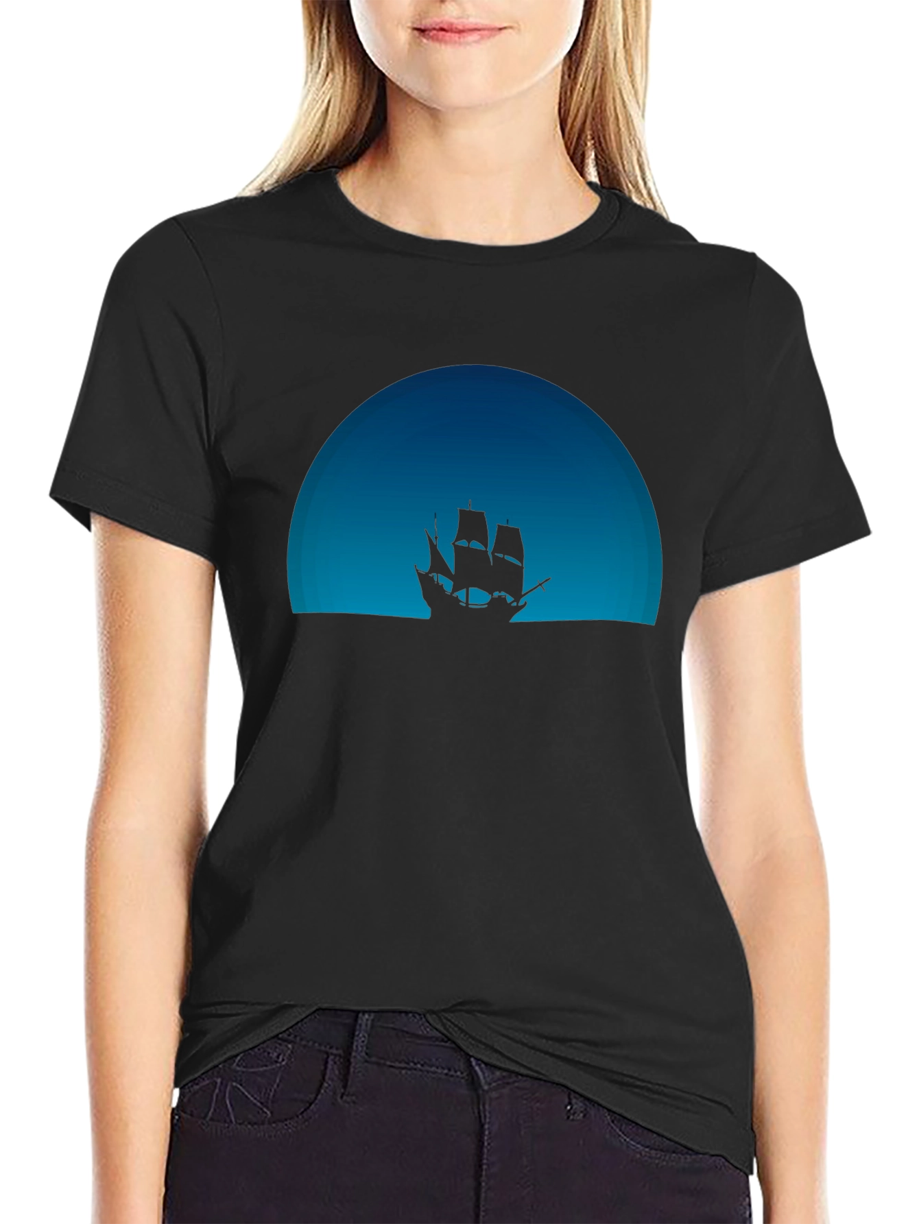 Nautical Sunset Graphic Tee - Mens Black T-Shirt