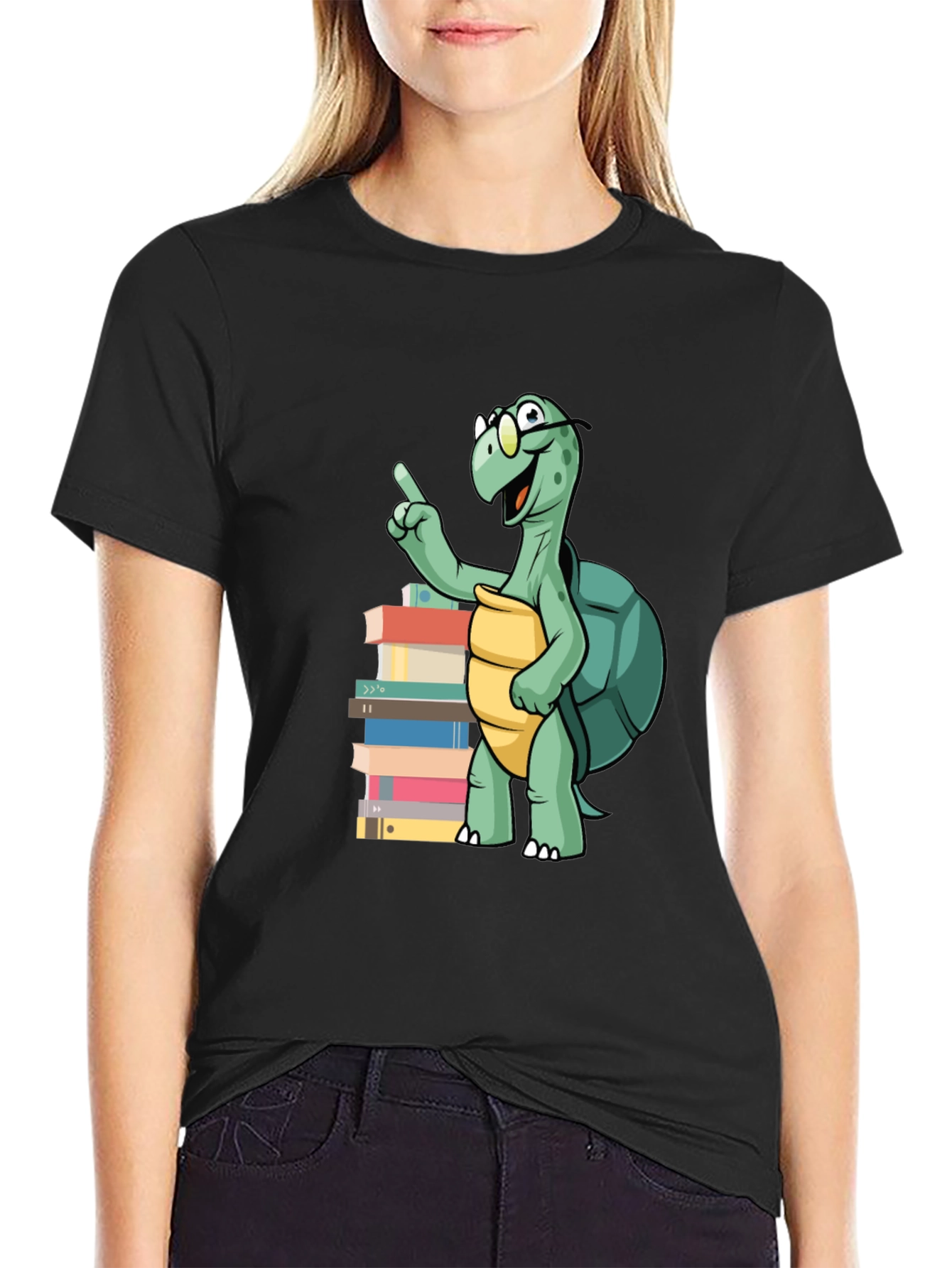 Bookworm Turtle Graphic Tee - Black