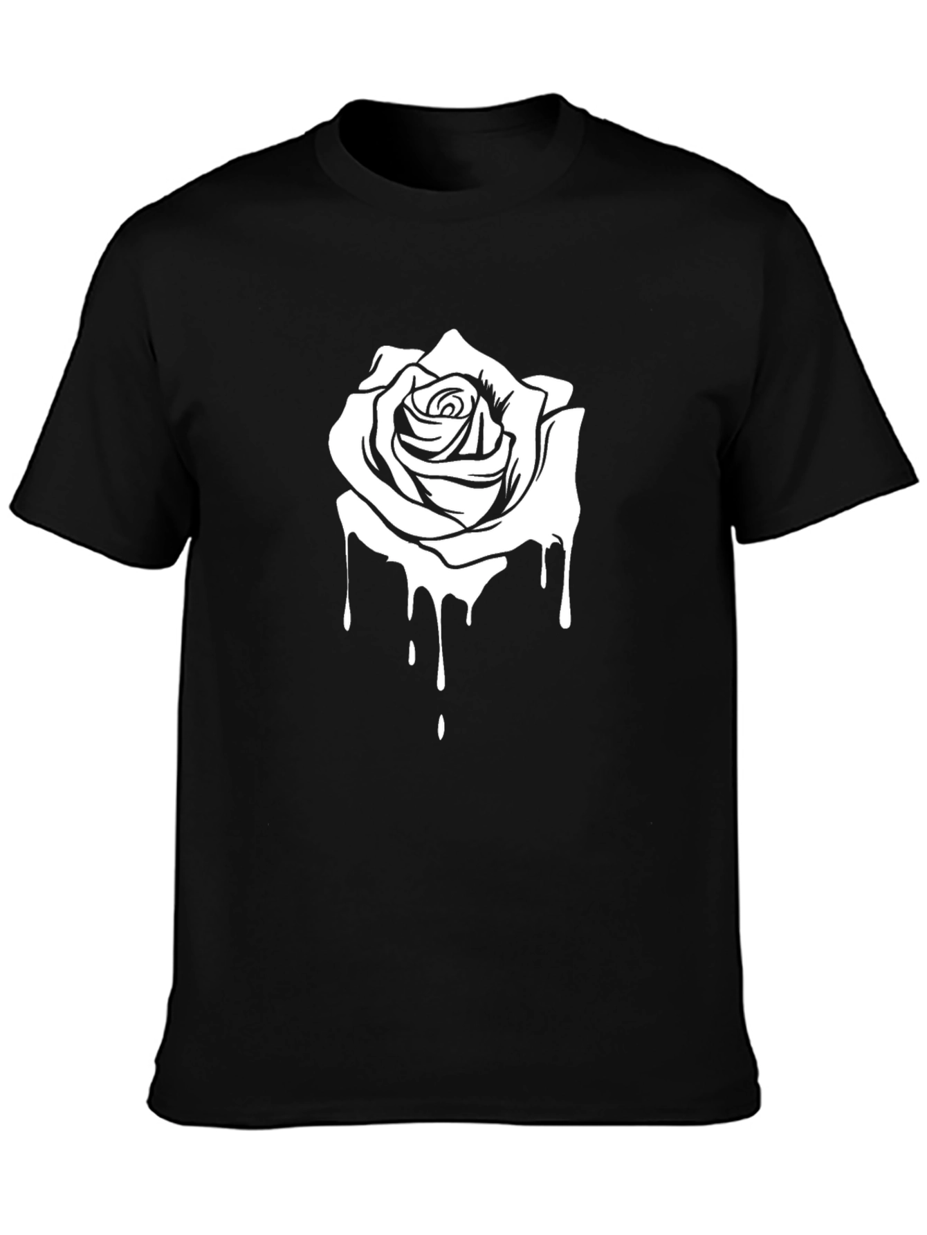 Rose Drip Graphic Tee - Cool Black Cotton T-Shirt