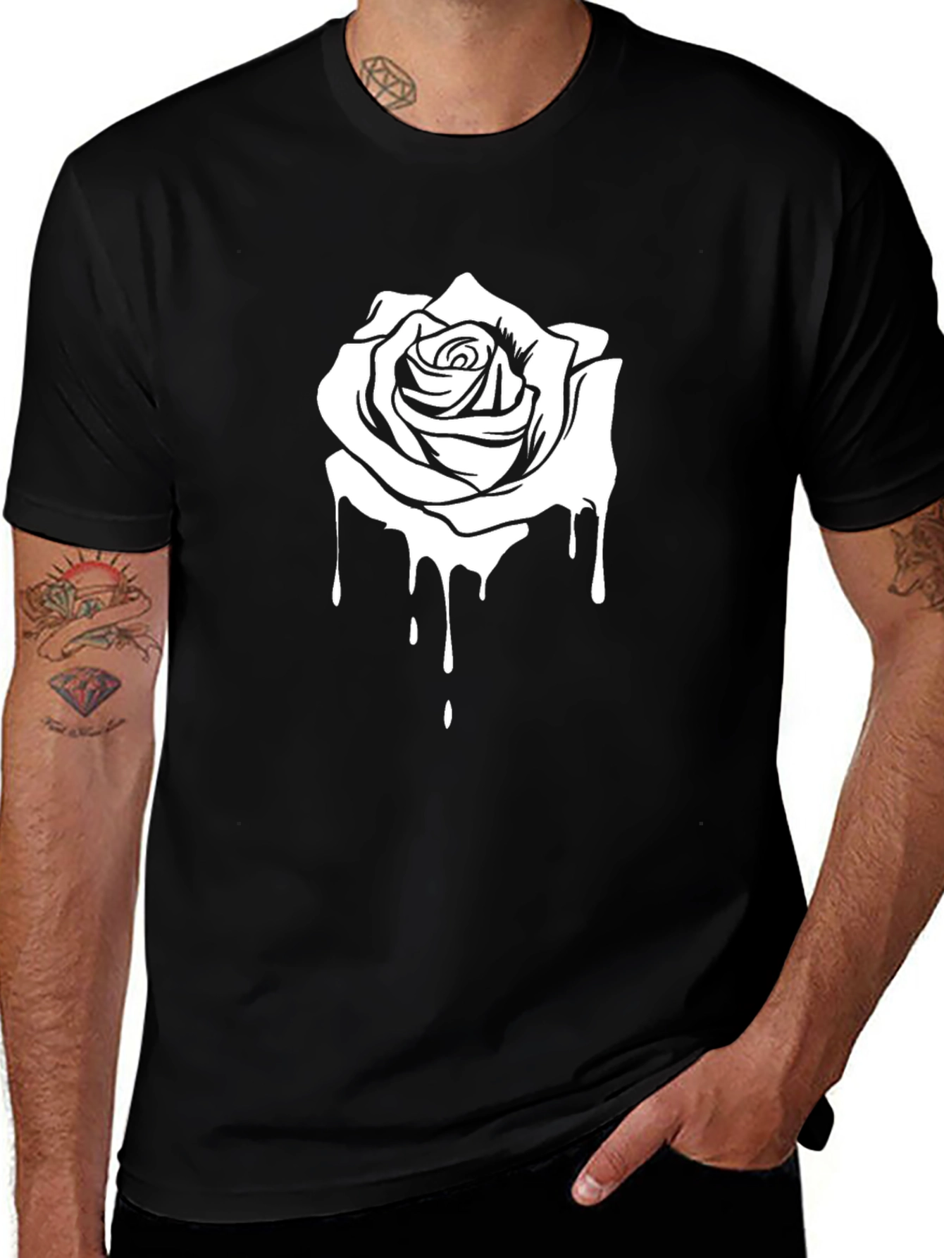 Rose Drip Graphic Tee - Cool Black Cotton T-Shirt