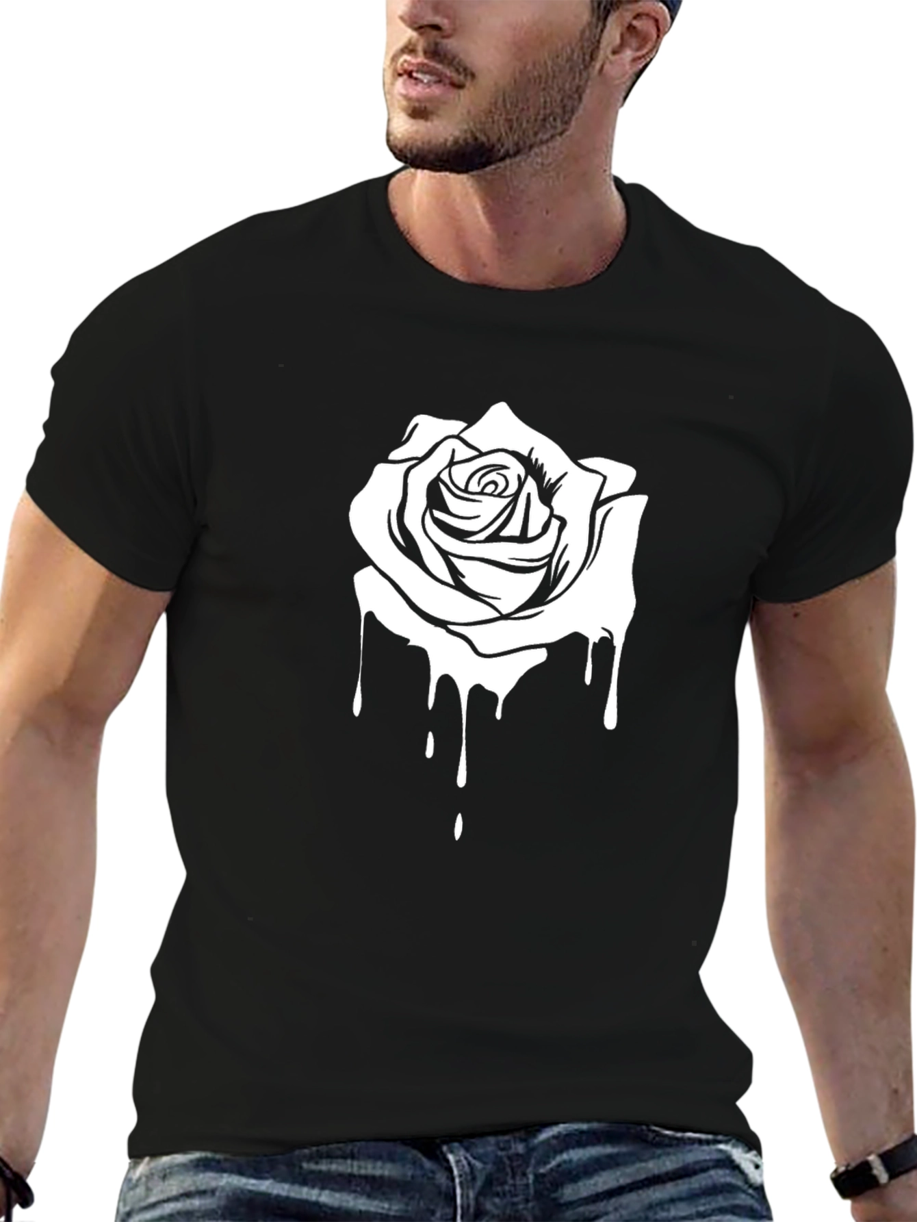 Rose Drip Graphic Tee - Cool Black Cotton T-Shirt