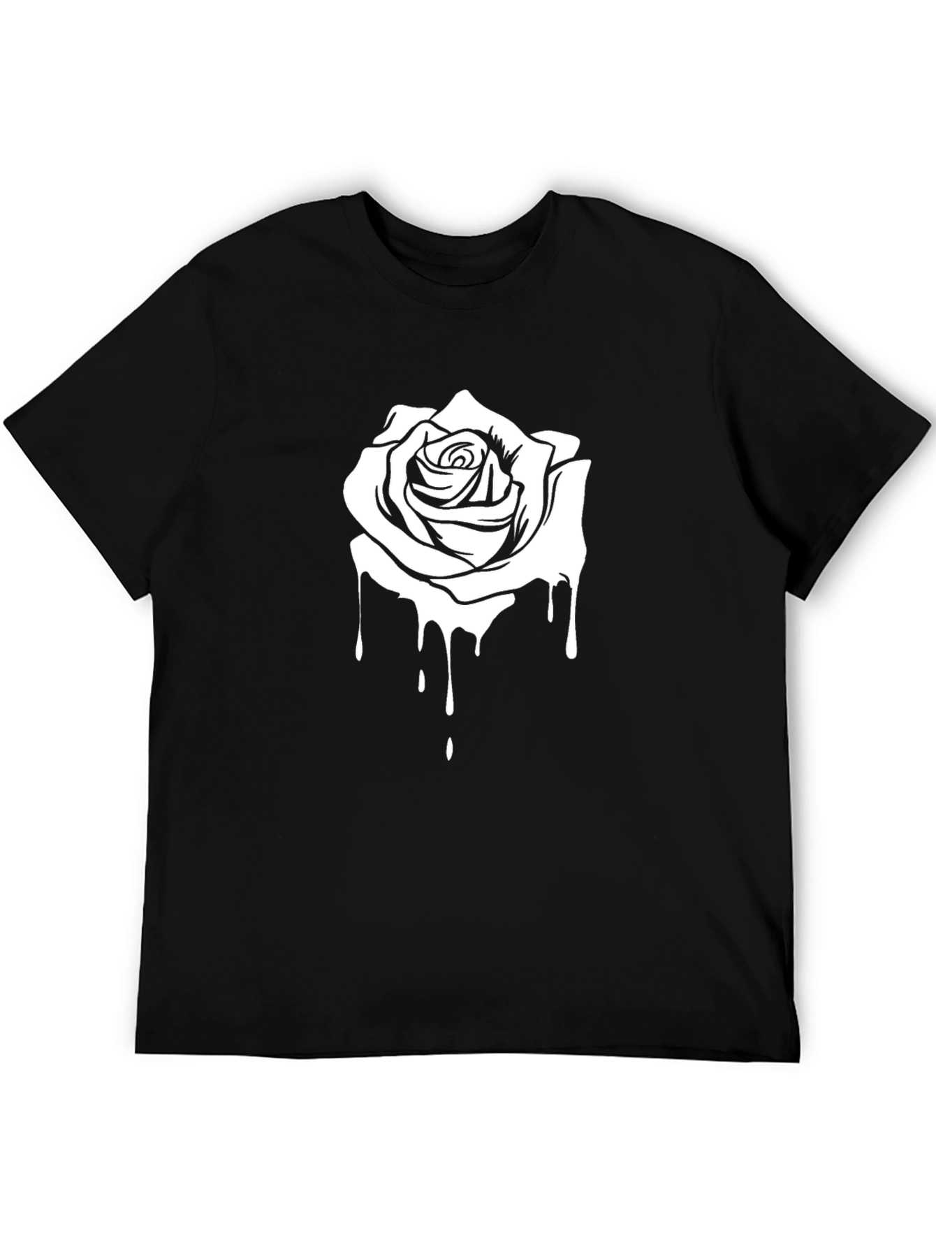 Rose Drip Graphic Tee - Cool Black Cotton T-Shirt
