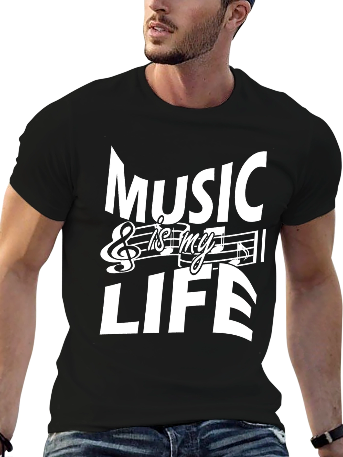 Music is My Life Black Graphic Tee