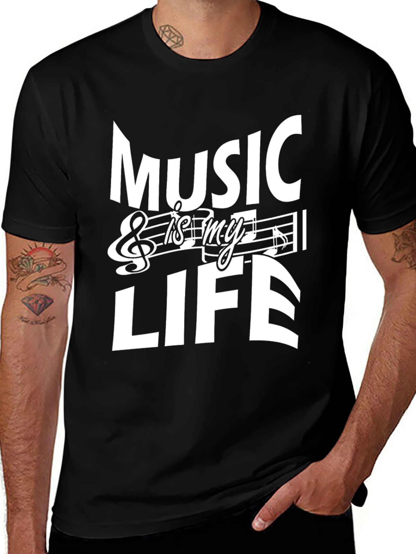 Music is My Life Black Graphic Tee