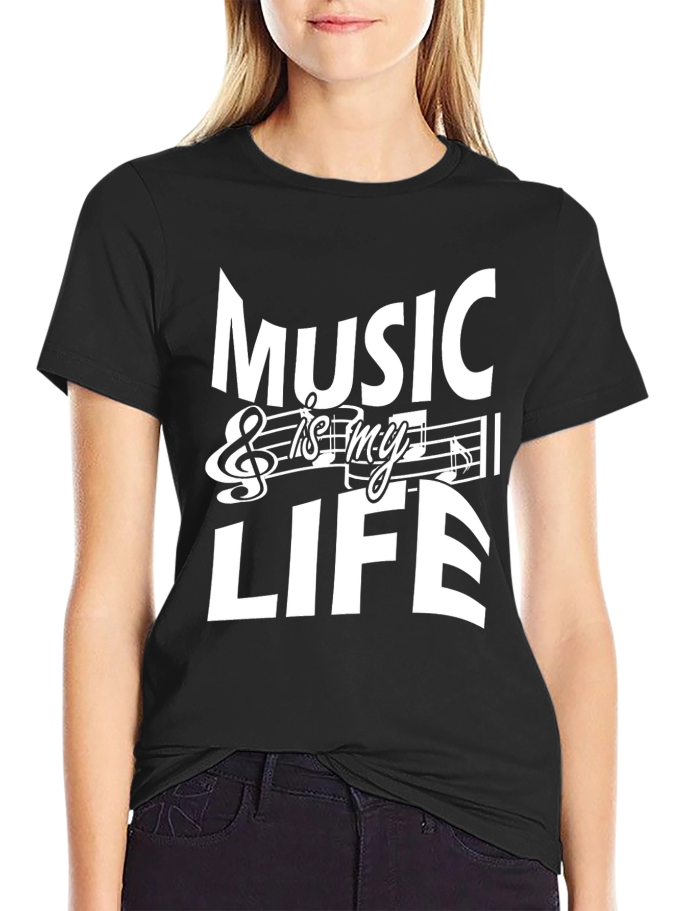 Music is My Life Black Graphic Tee