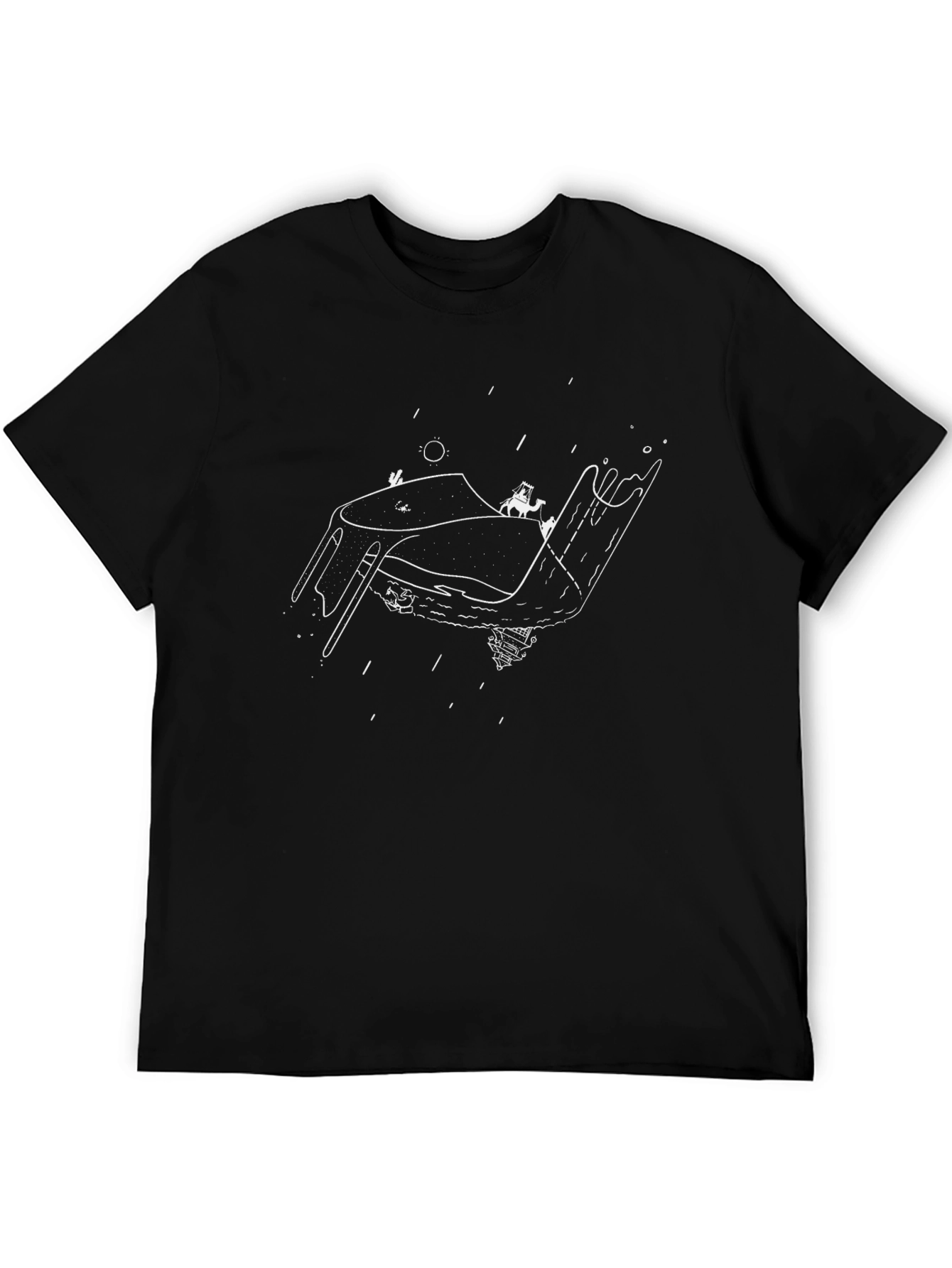 Surreal Desert Landscape Graphic Tee - Black Cotton T-Shirt