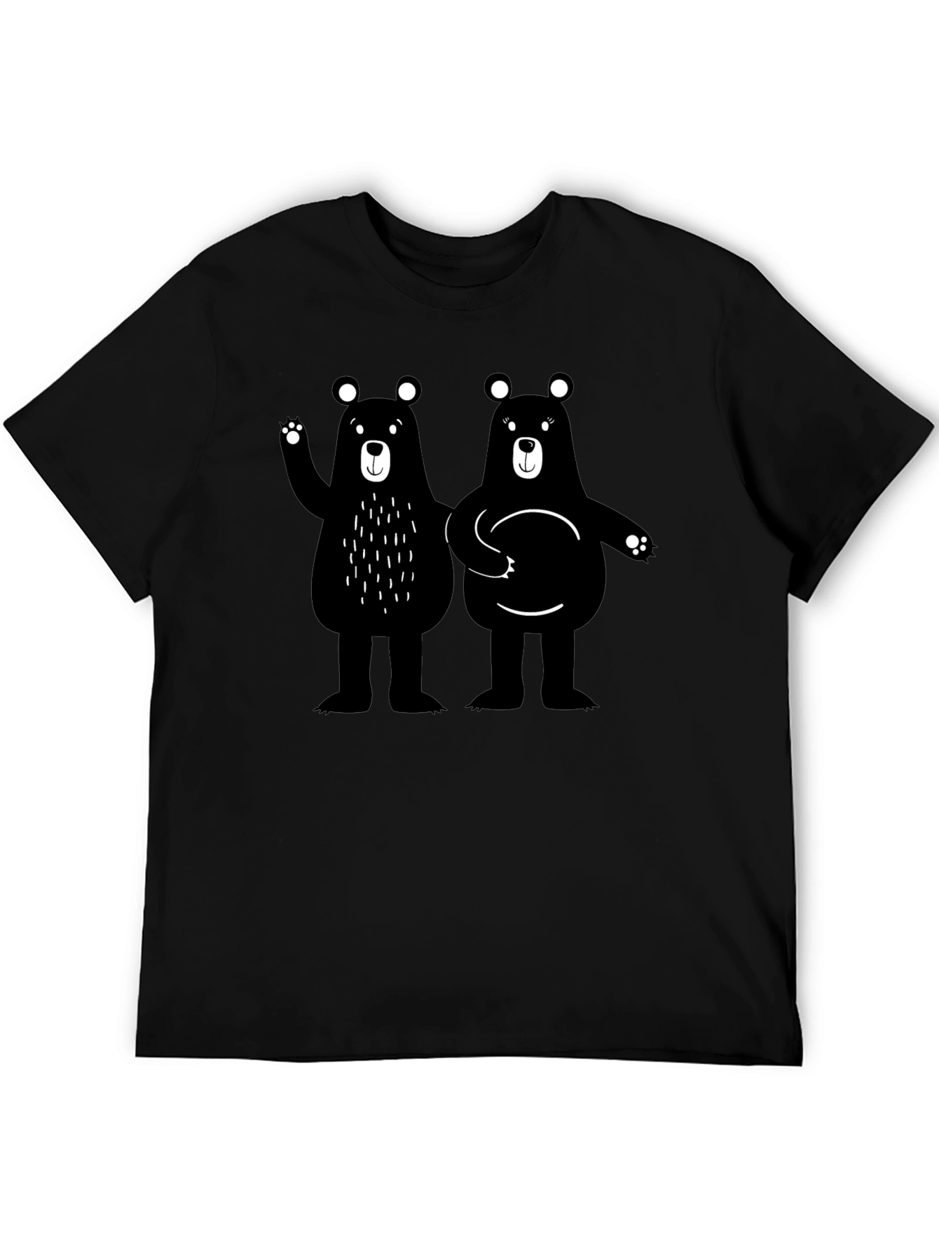 Bear Hugs Graphic Tee - Black Cotton Casual T-Shirt