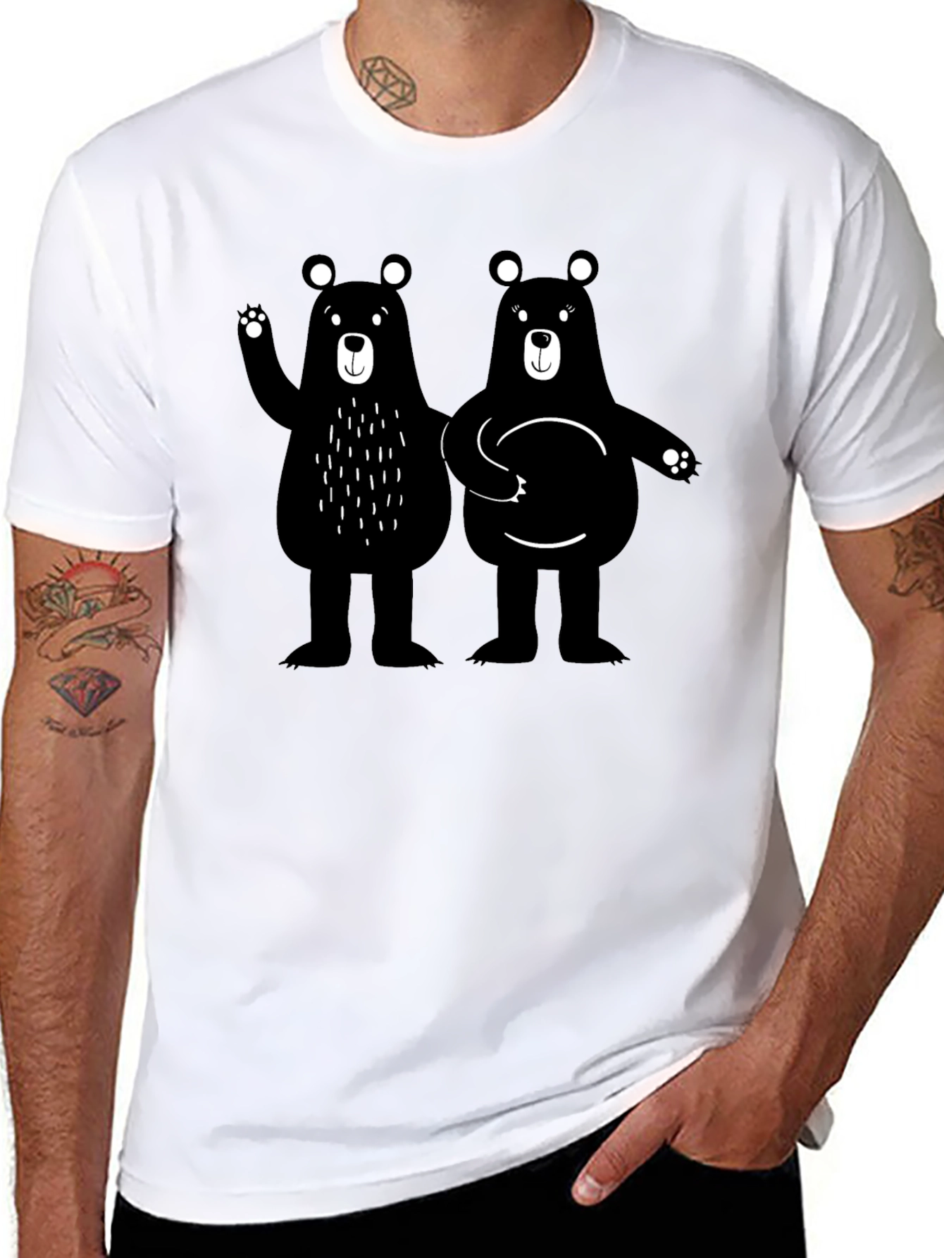Bear Hugs Graphic Tee - Black Cotton Casual T-Shirt