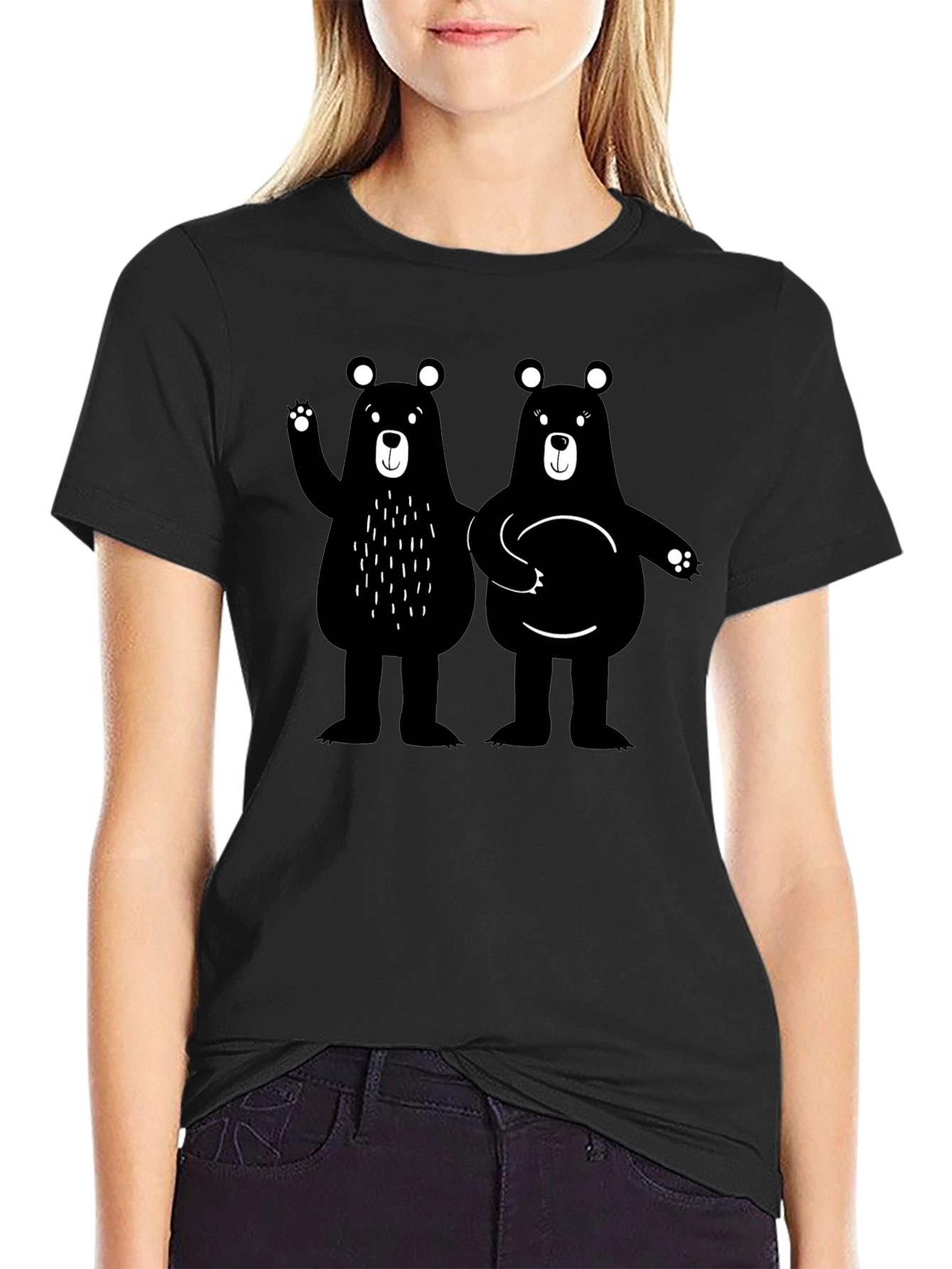 Bear Hugs Graphic Tee - Black Cotton Casual T-Shirt
