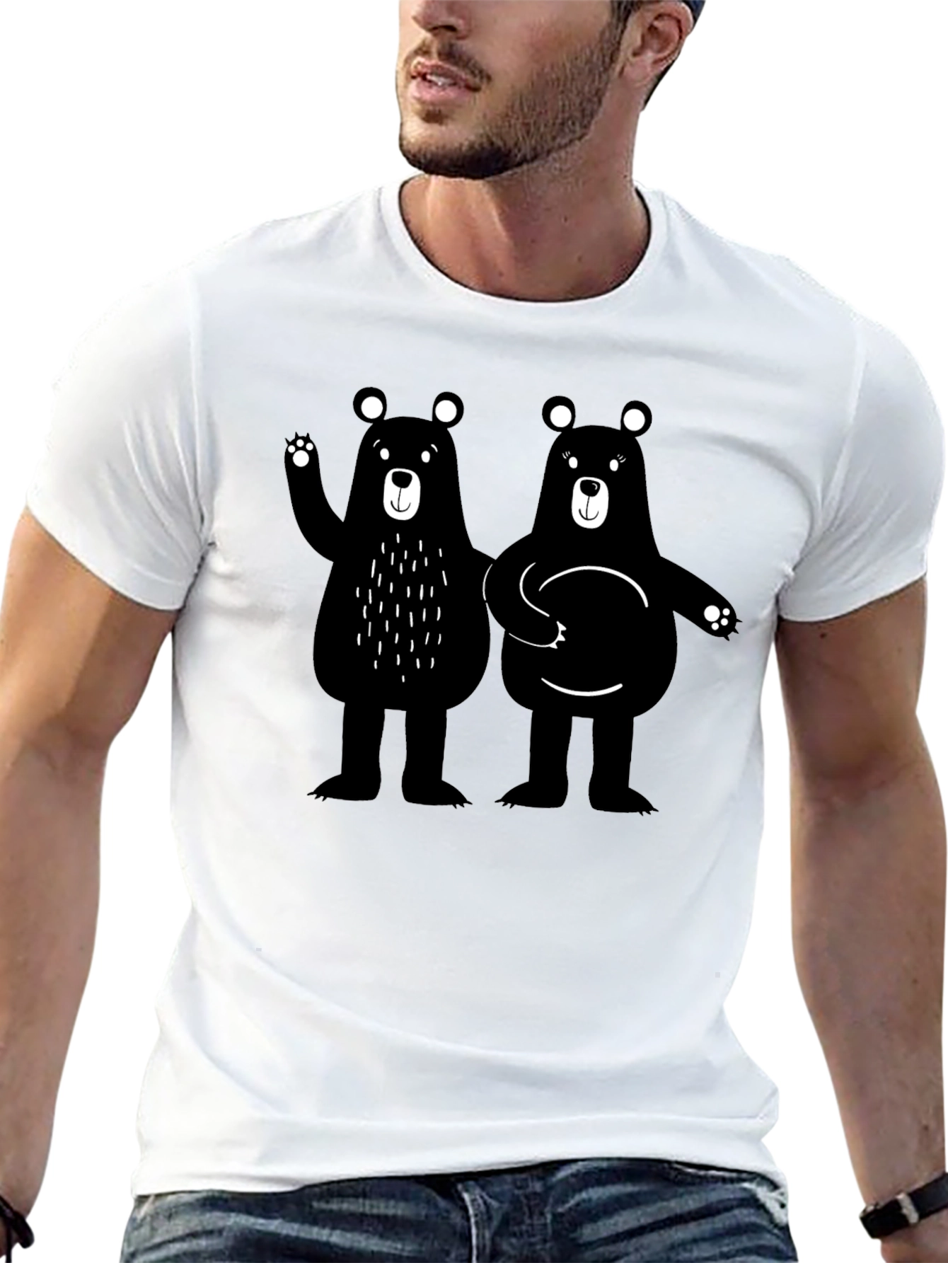Bear Hugs Graphic Tee - Black Cotton Casual T-Shirt