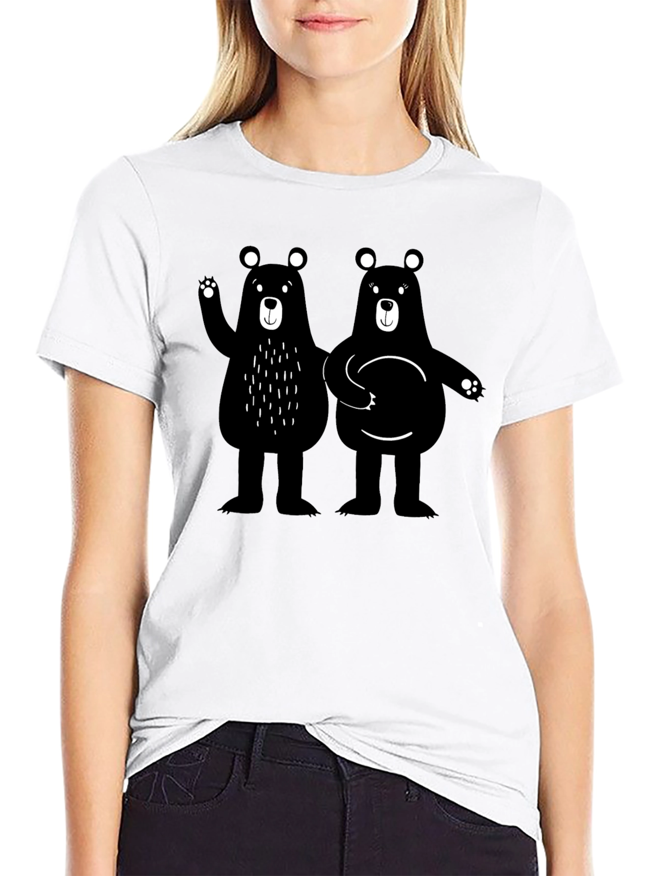 Bear Hugs Graphic Tee - Black Cotton Casual T-Shirt