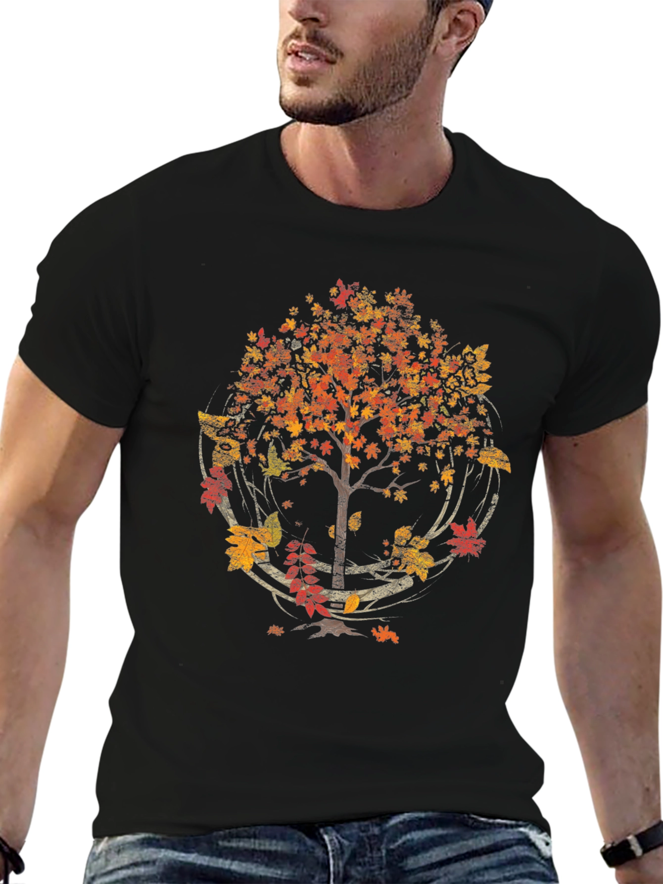 Autumn Tree Graphic T-Shirt - Black